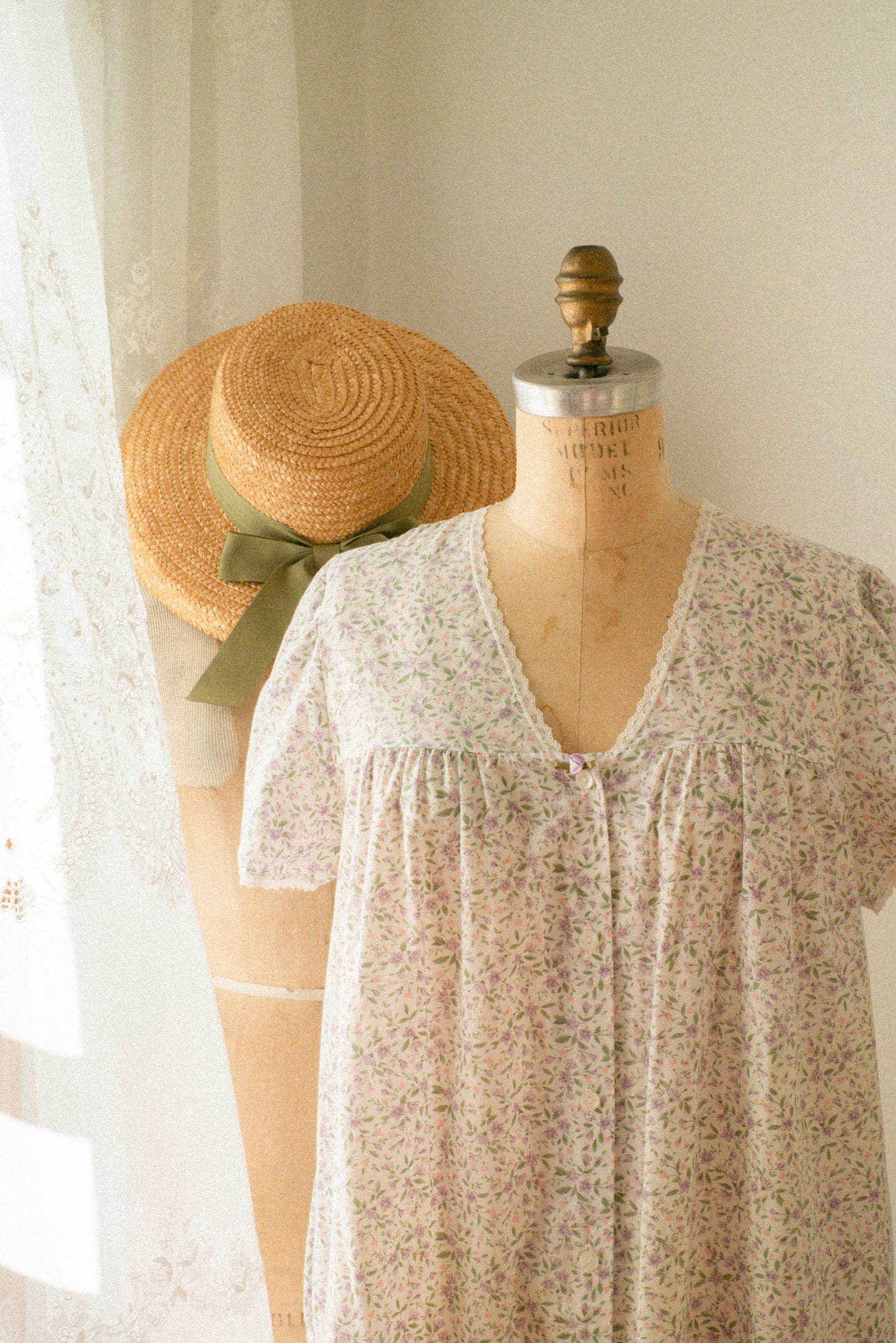 Vintage floral lace trimmed cotton sleep dress