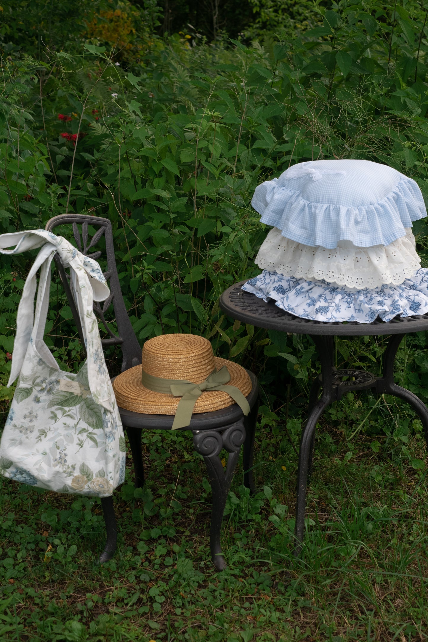 Handmade ruffled heart pillow - blueberry