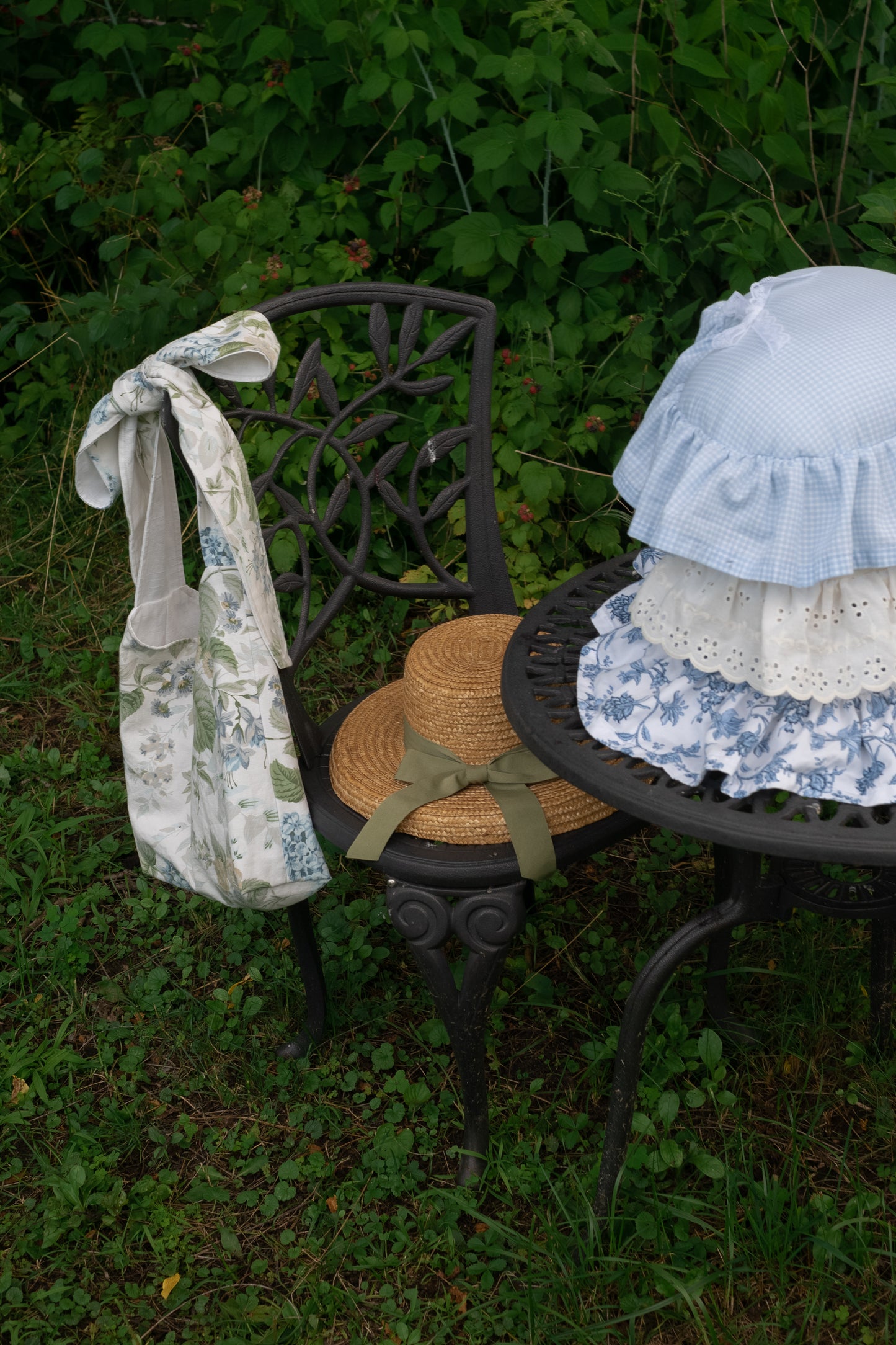 Handmade ruffled heart pillow - blueberry