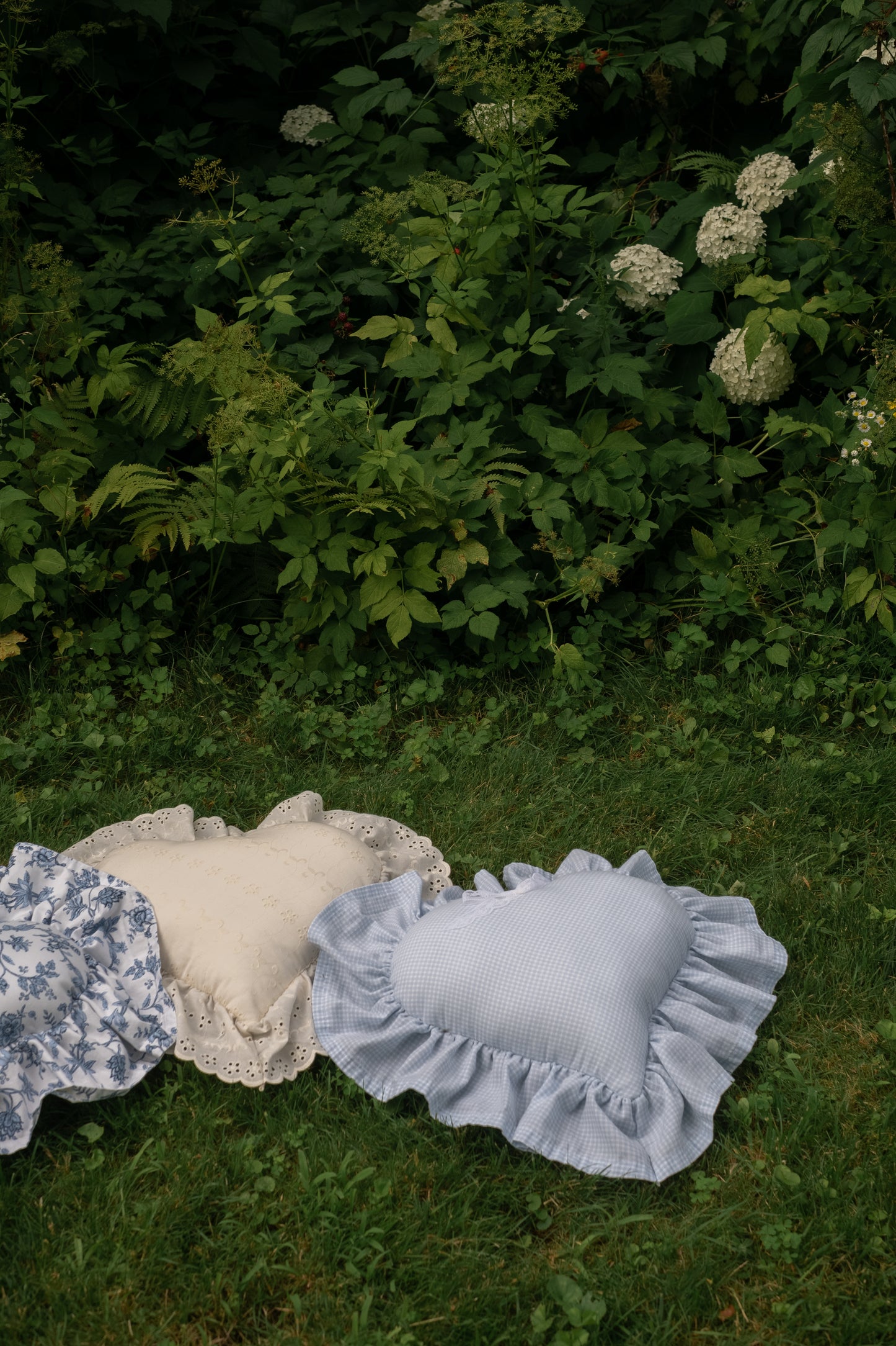 Handmade ruffled heart pillow - blueberry