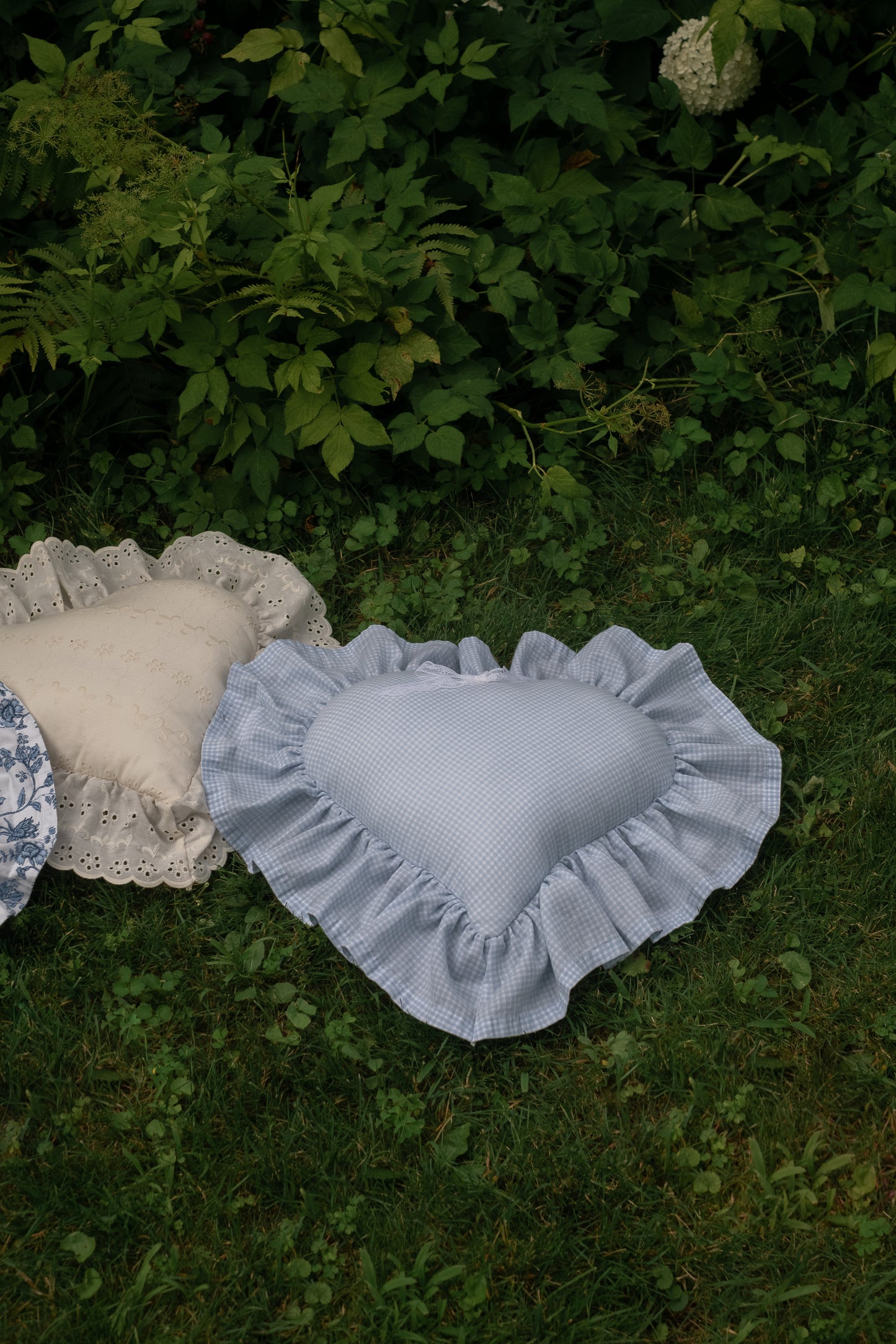 Handmade ruffled heart pillow - blueberry