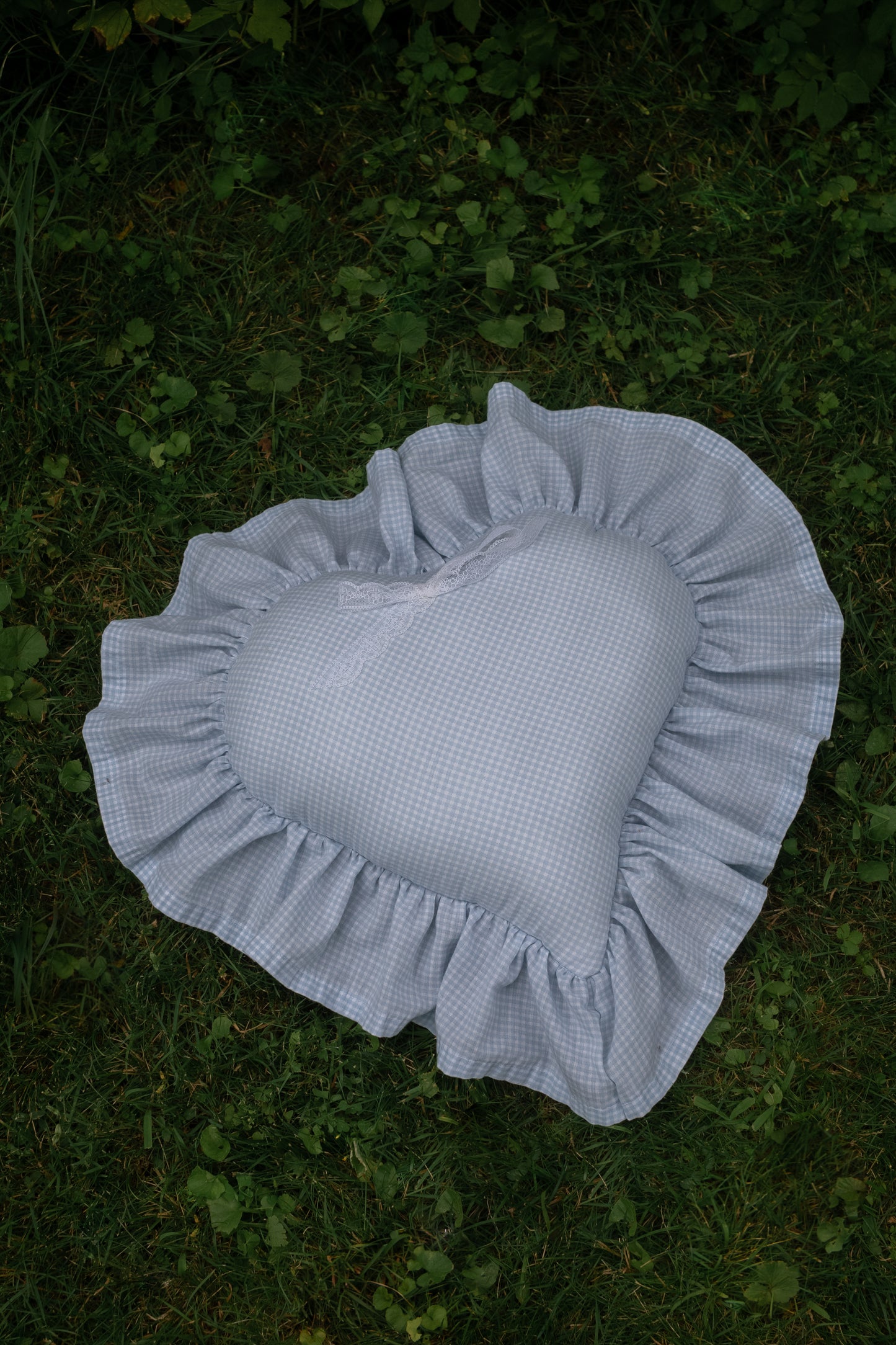 Handmade ruffled heart pillow - blueberry