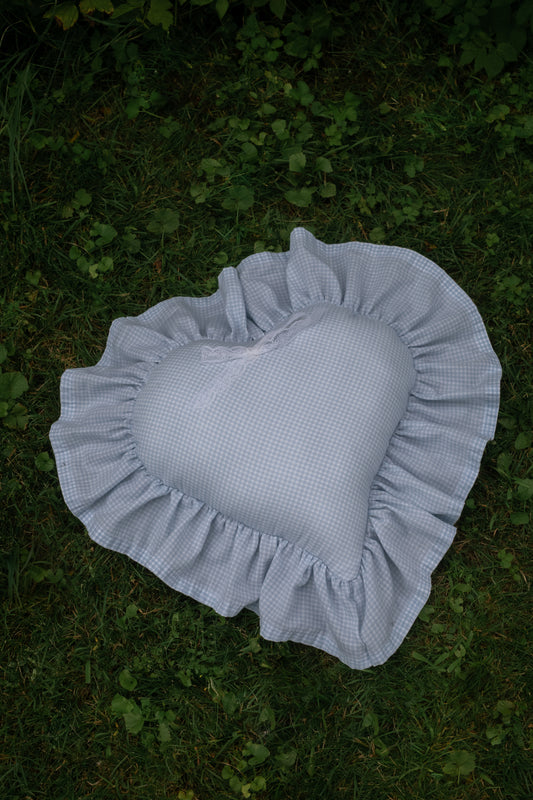 Handmade ruffled heart pillow - blueberry