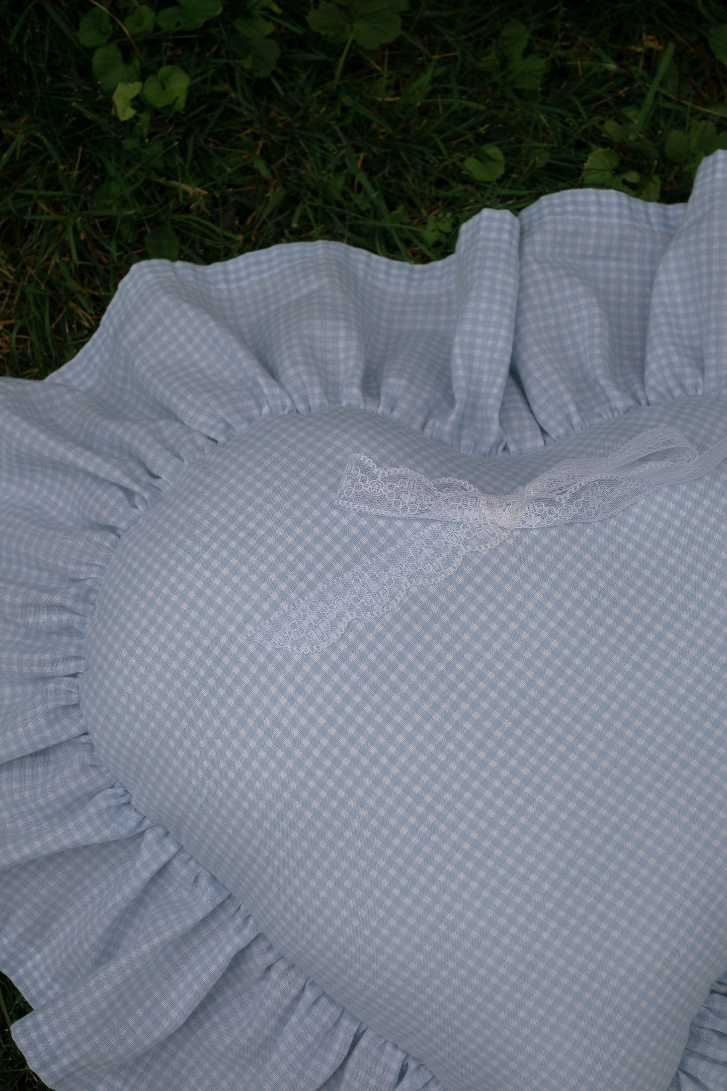 Handmade ruffled heart pillow - blueberry