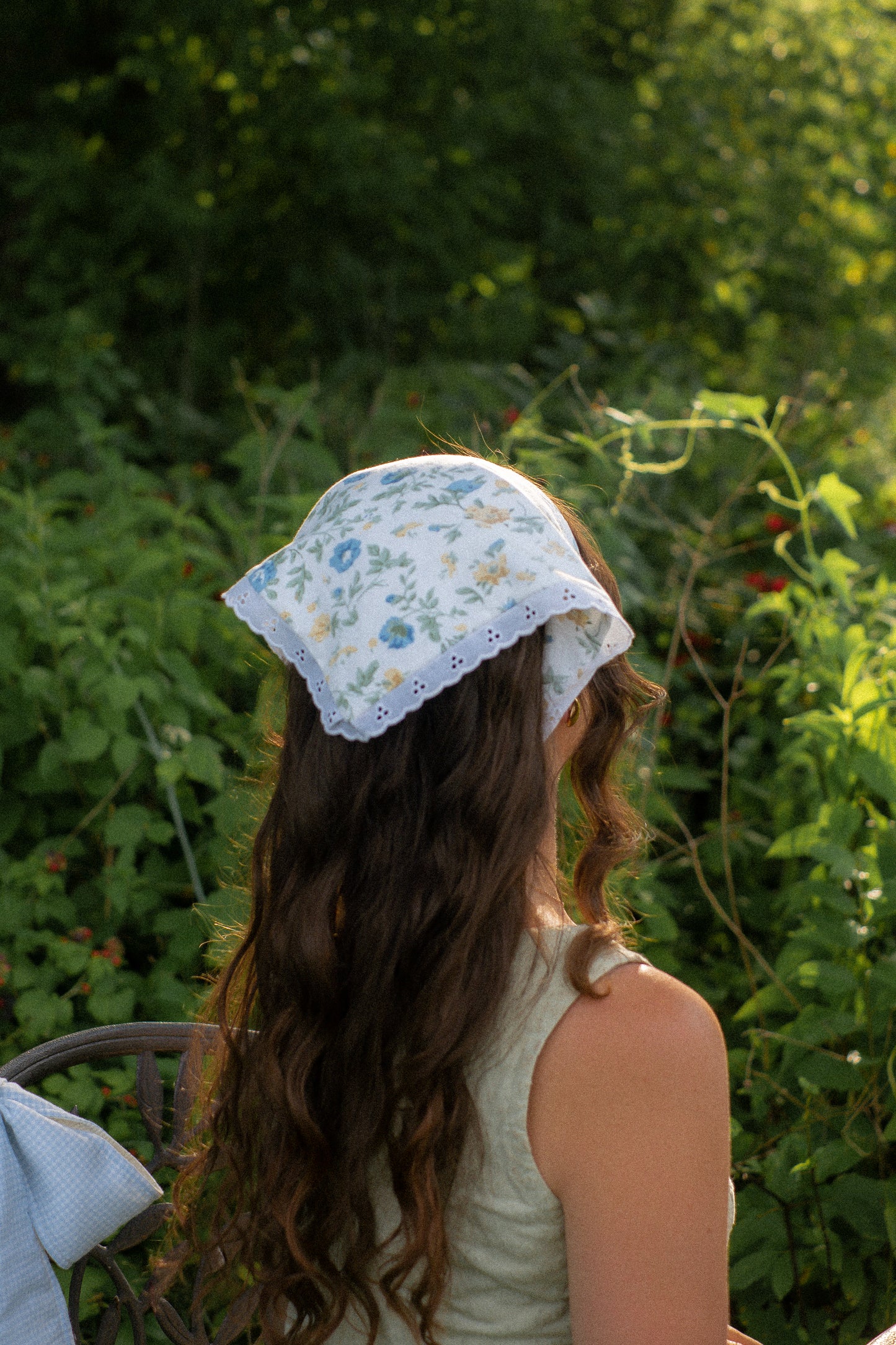 Handmade floral lace trimmed hankerchief bandana