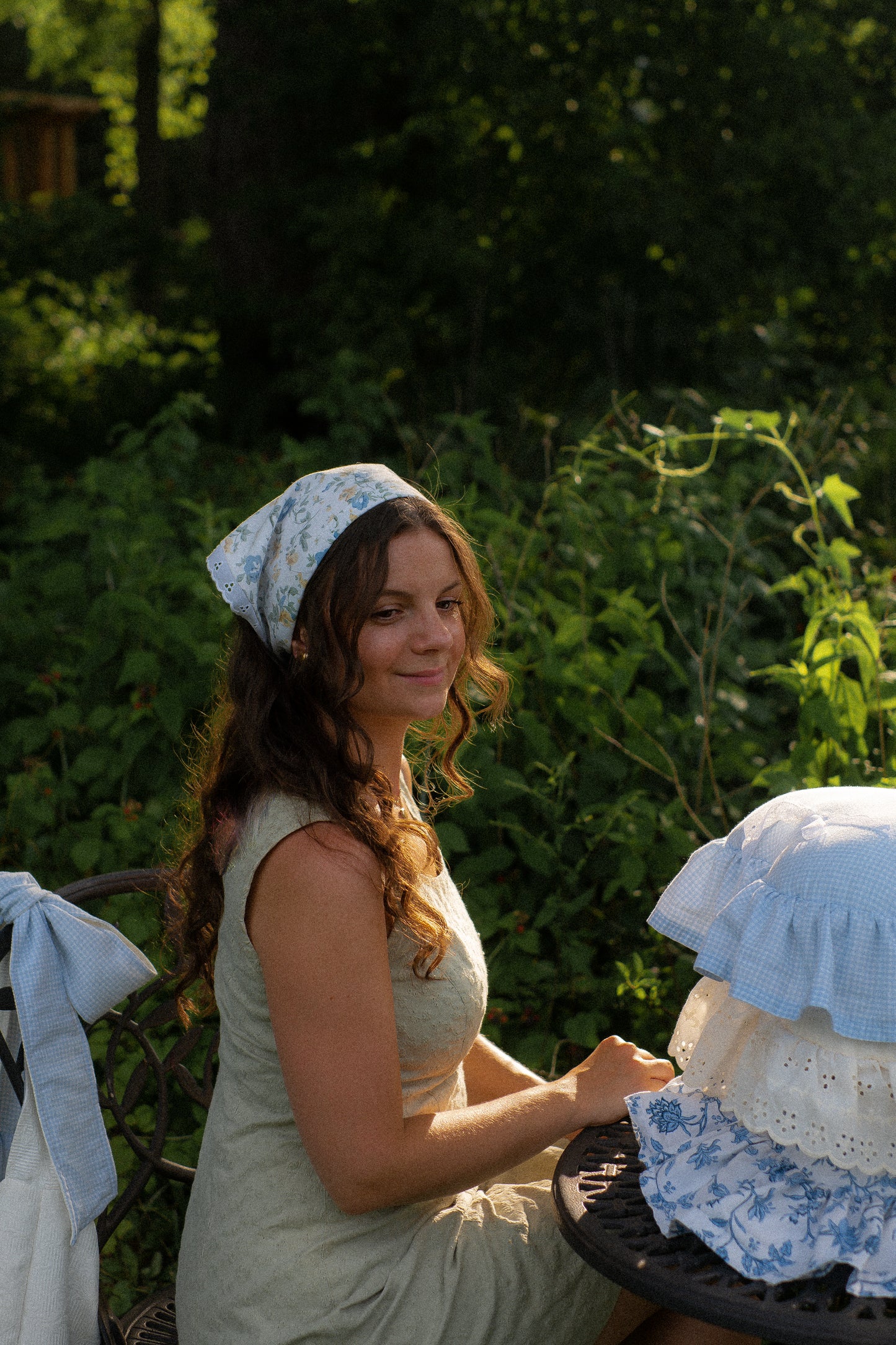 Handmade floral lace trimmed hankerchief bandana