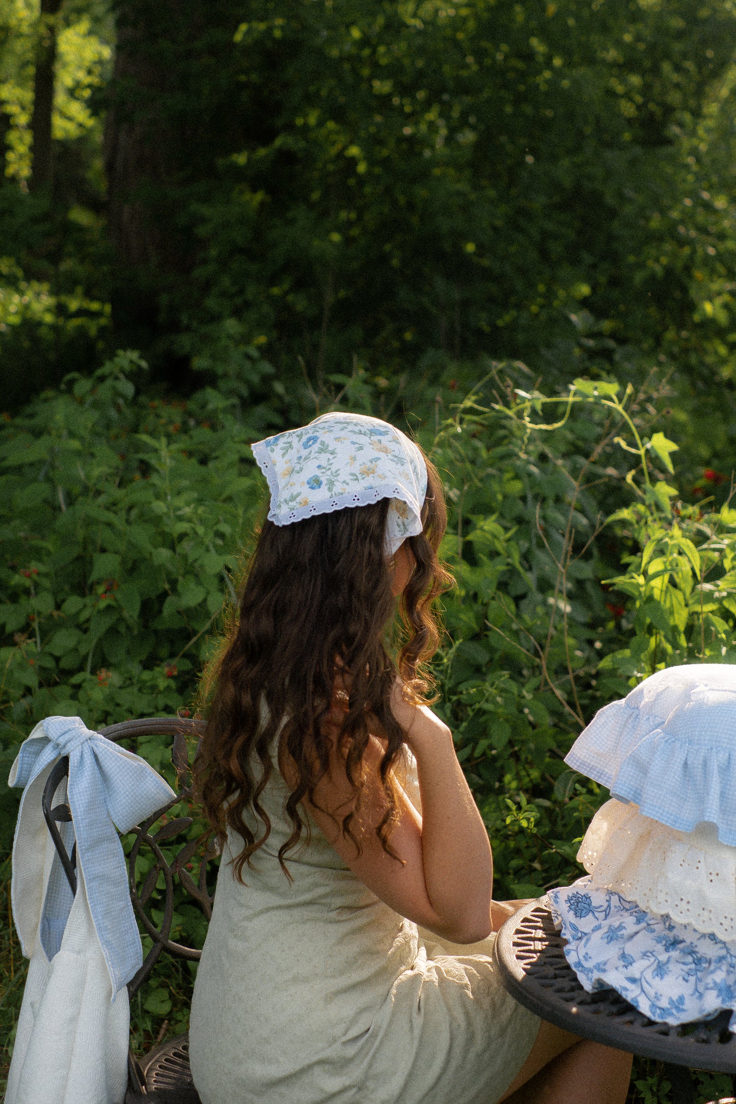 Handmade floral lace trimmed hankerchief bandana