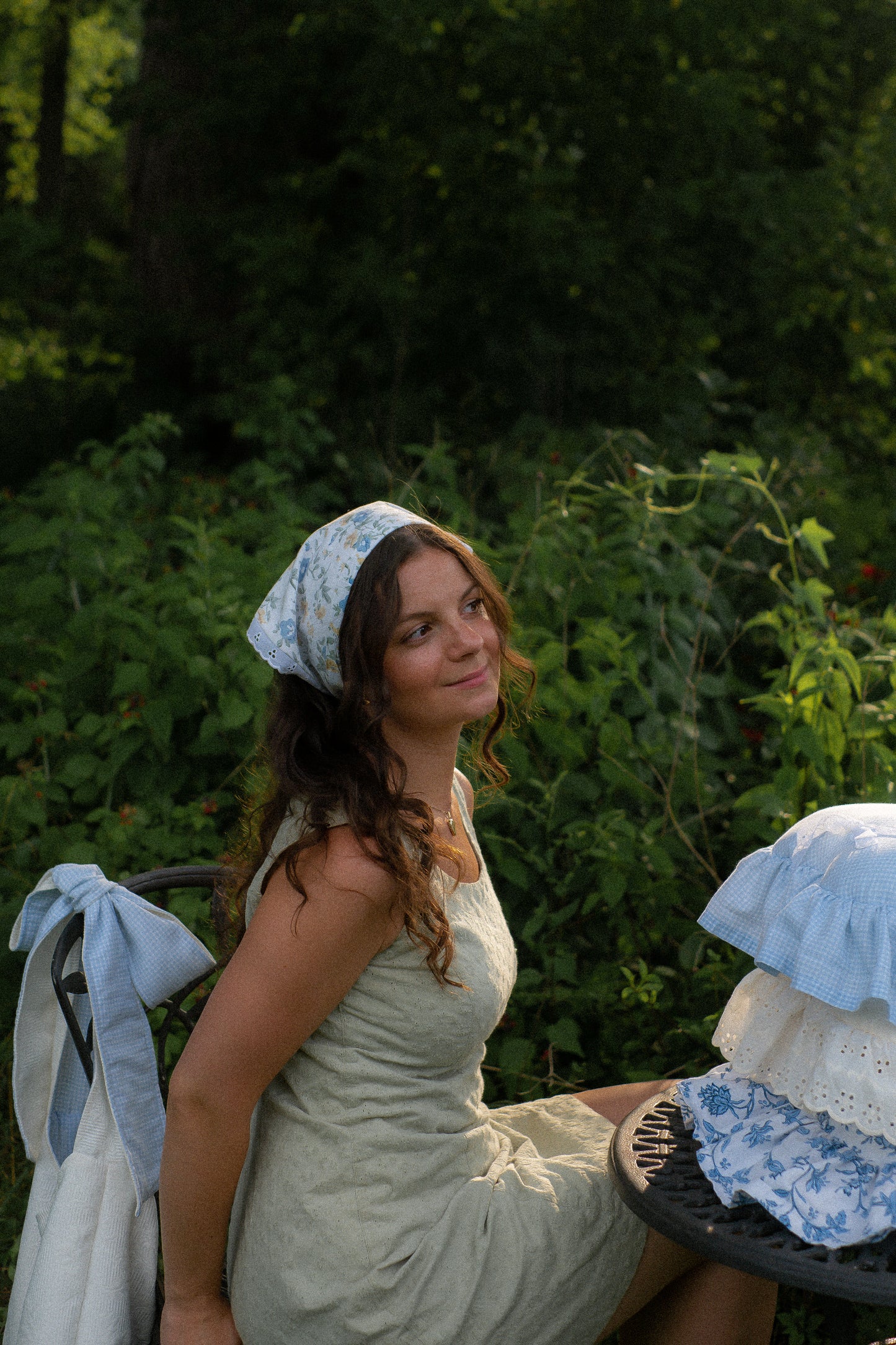 Handmade floral lace trimmed hankerchief bandana