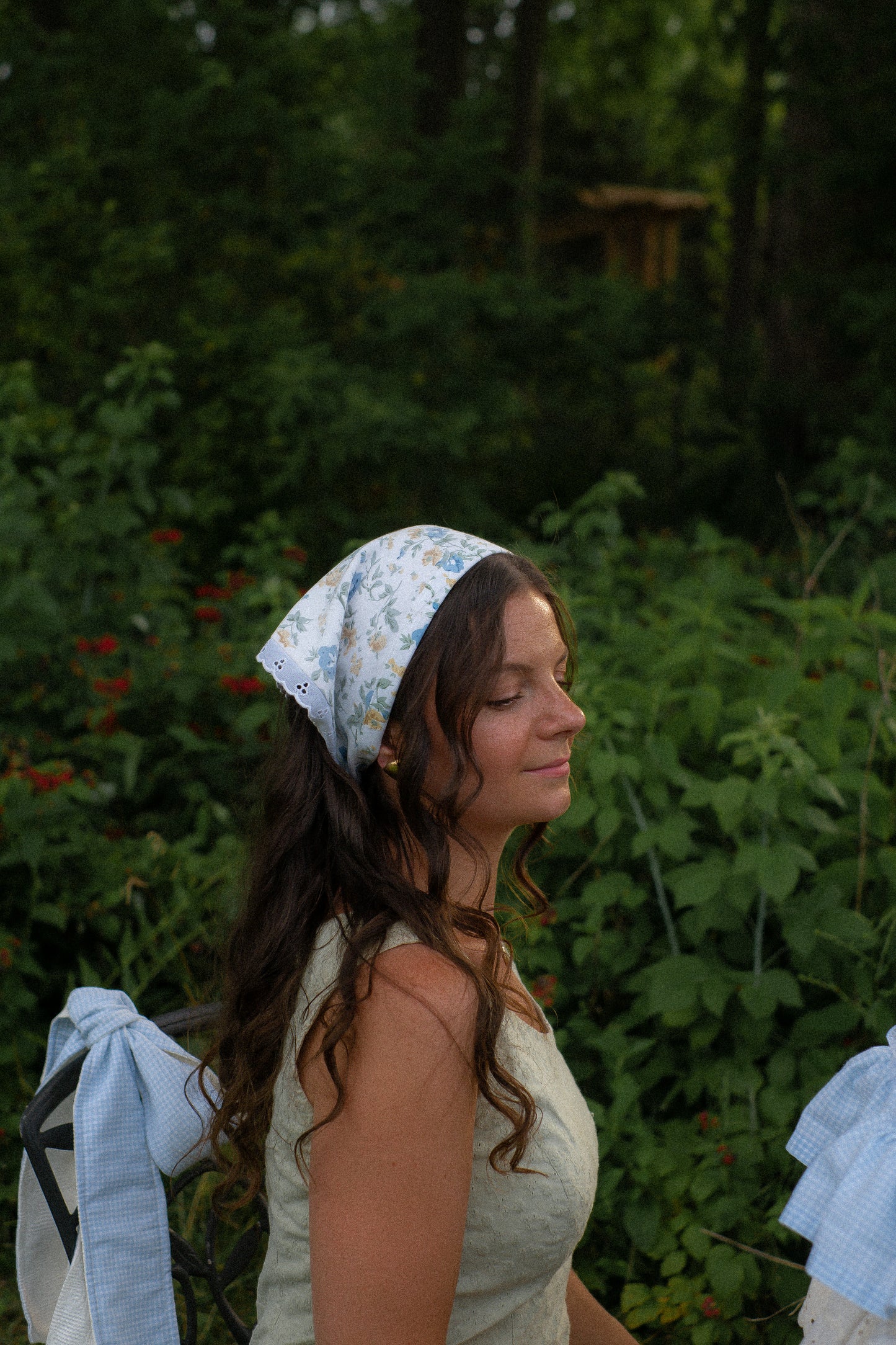 Handmade floral lace trimmed hankerchief bandana