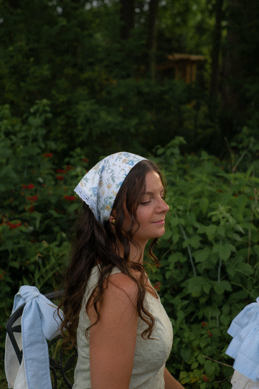 Handmade floral lace trimmed hankerchief bandana