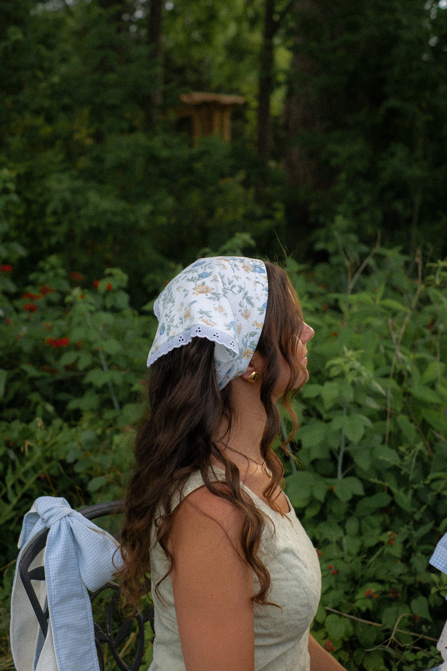 Handmade floral lace trimmed hankerchief bandana