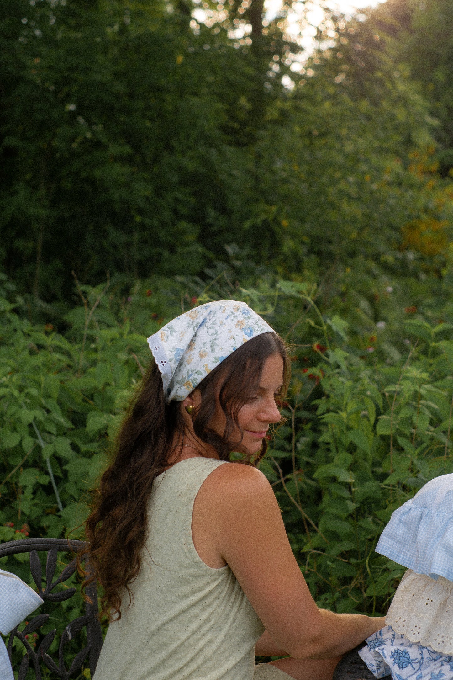 Handmade floral lace trimmed hankerchief bandana
