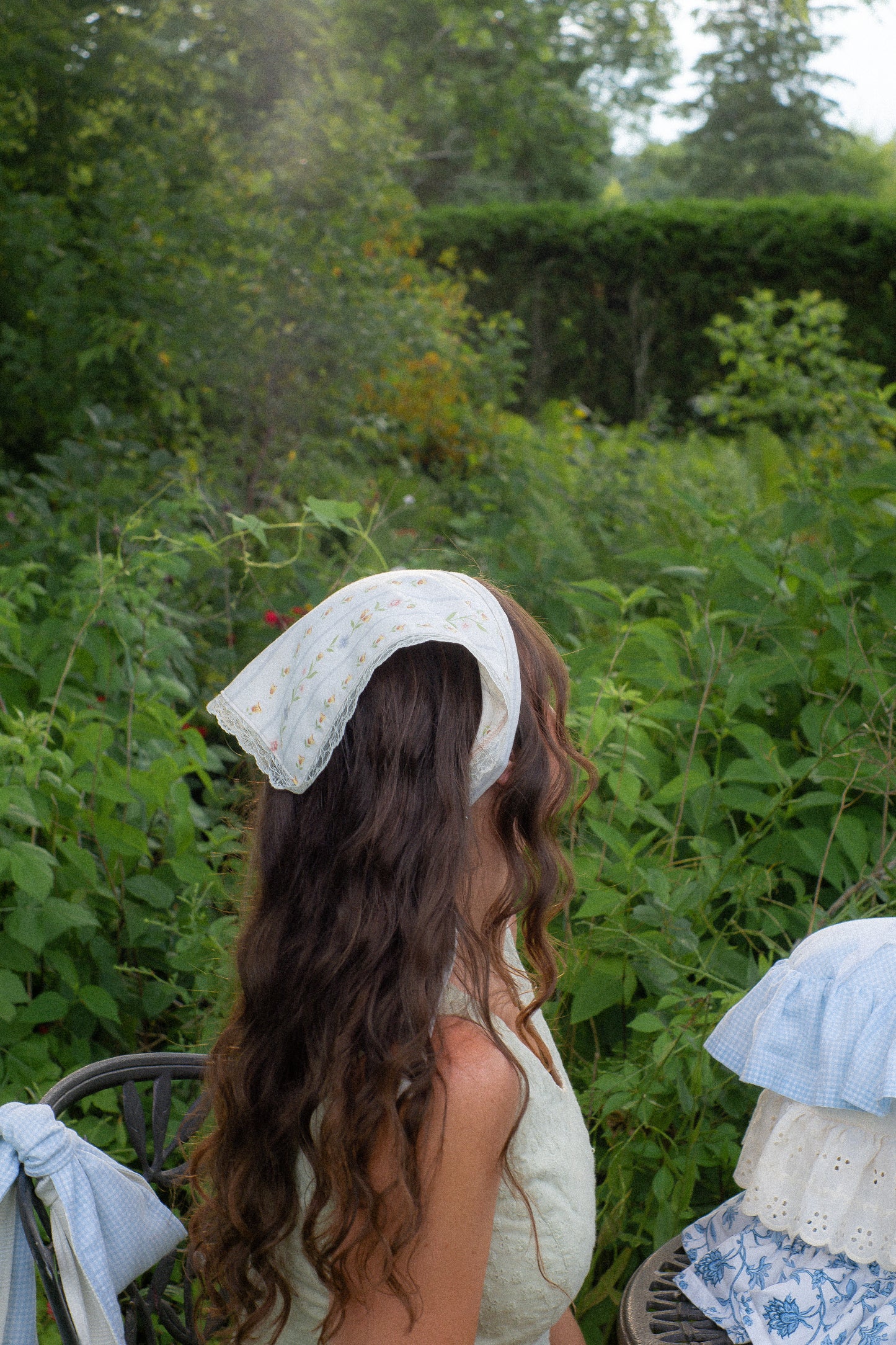 Handmade floral lace trimmed hankerchief bandana