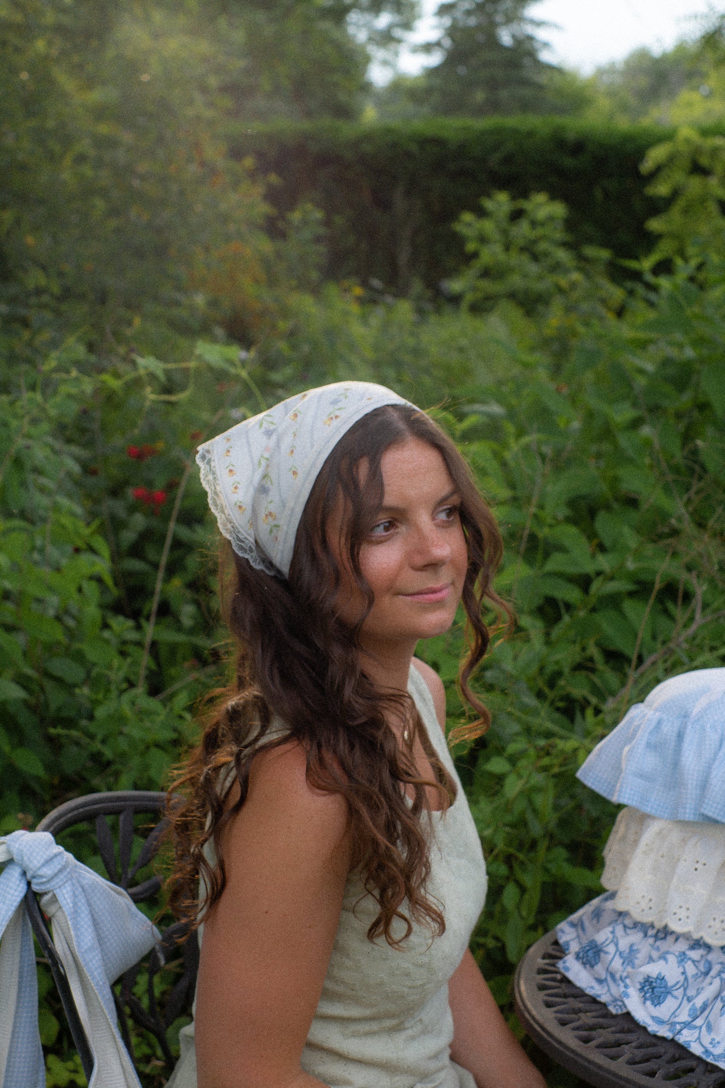 Handmade floral lace trimmed hankerchief bandana