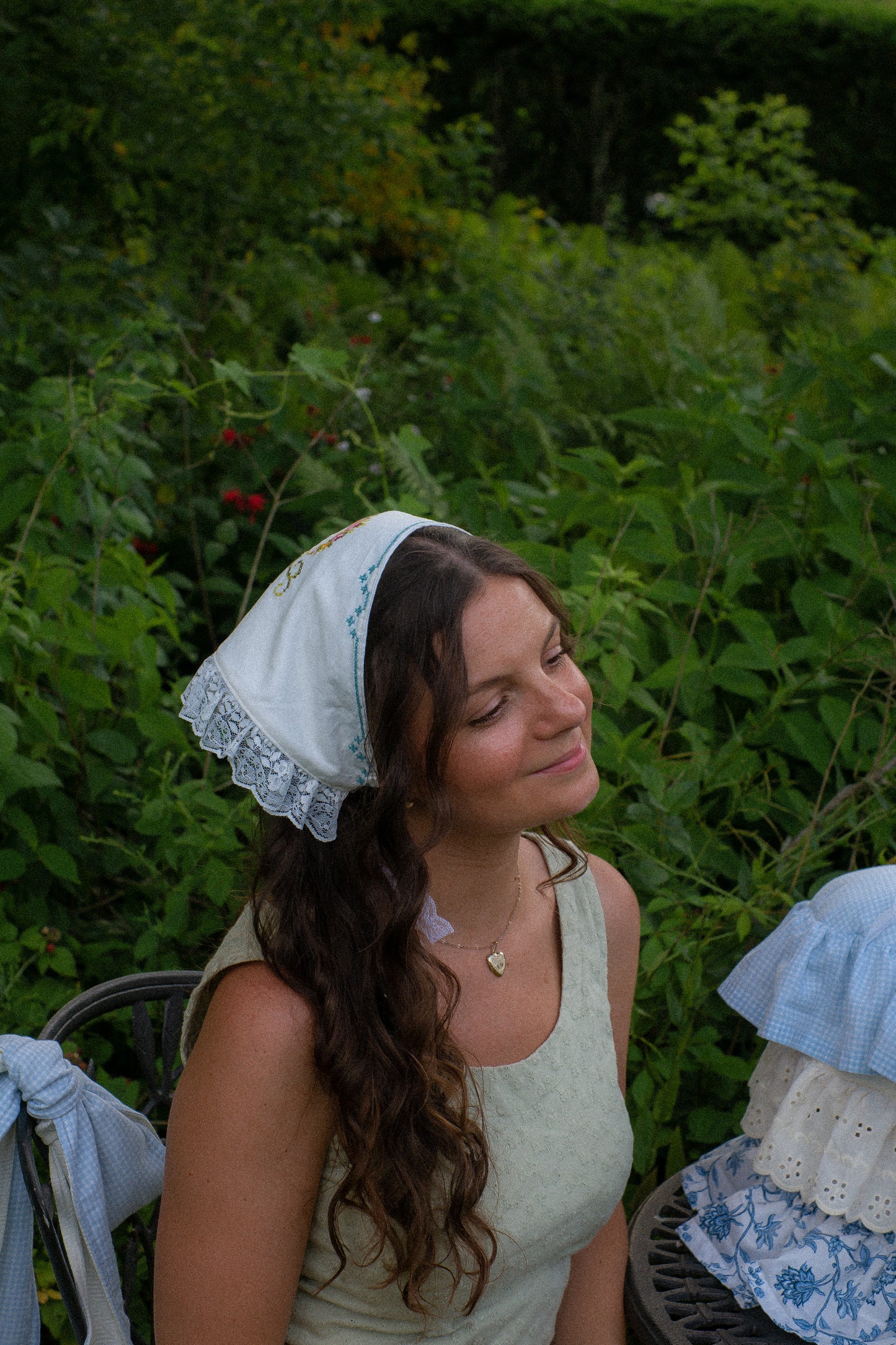 Handmade floral lace trimmed embroidered bandana