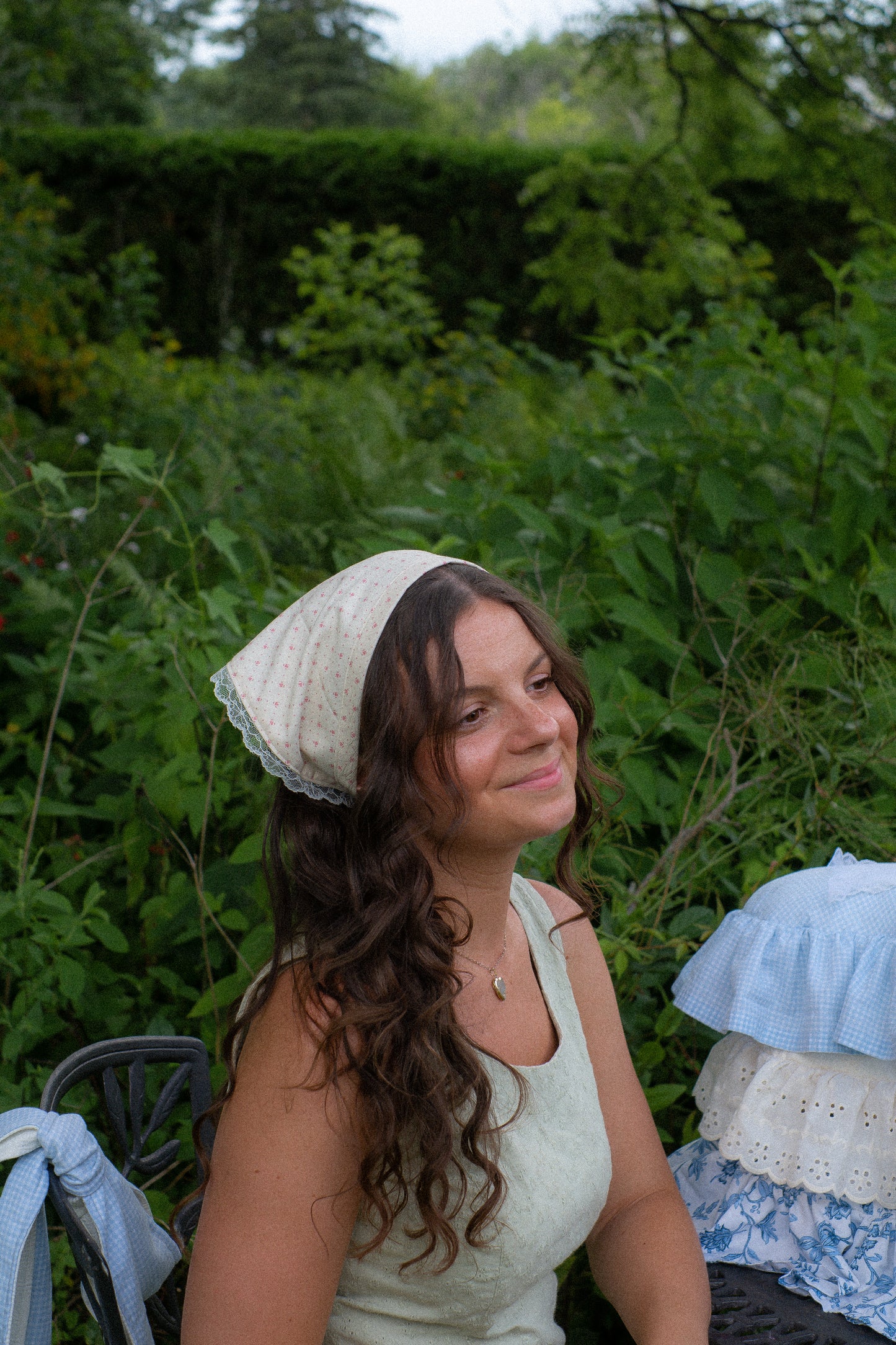 Handmade floral lace trimmed hankerchief bandana