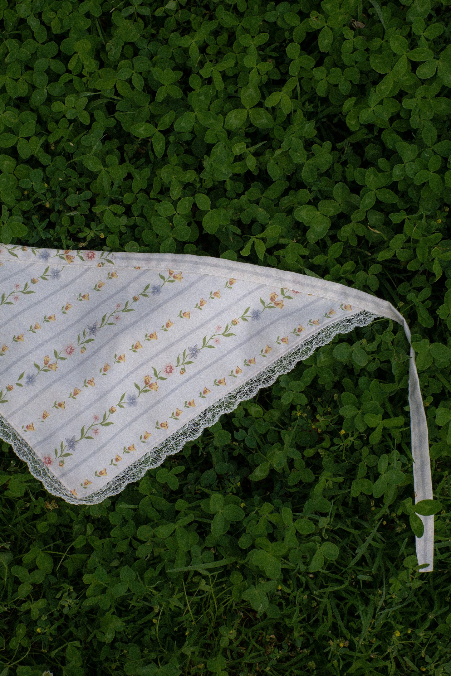 Handmade floral lace trimmed hankerchief bandana