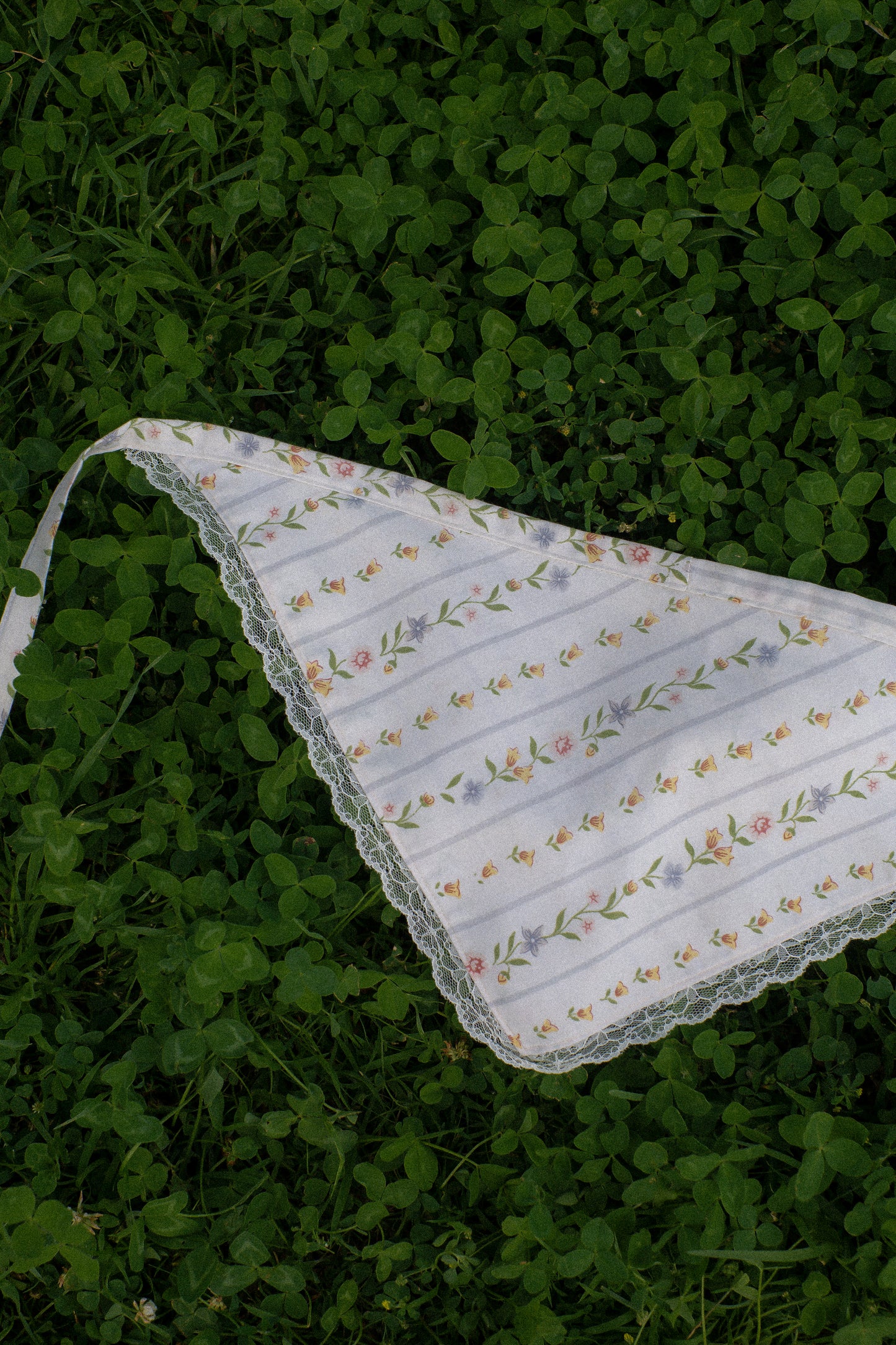 Handmade floral lace trimmed hankerchief bandana