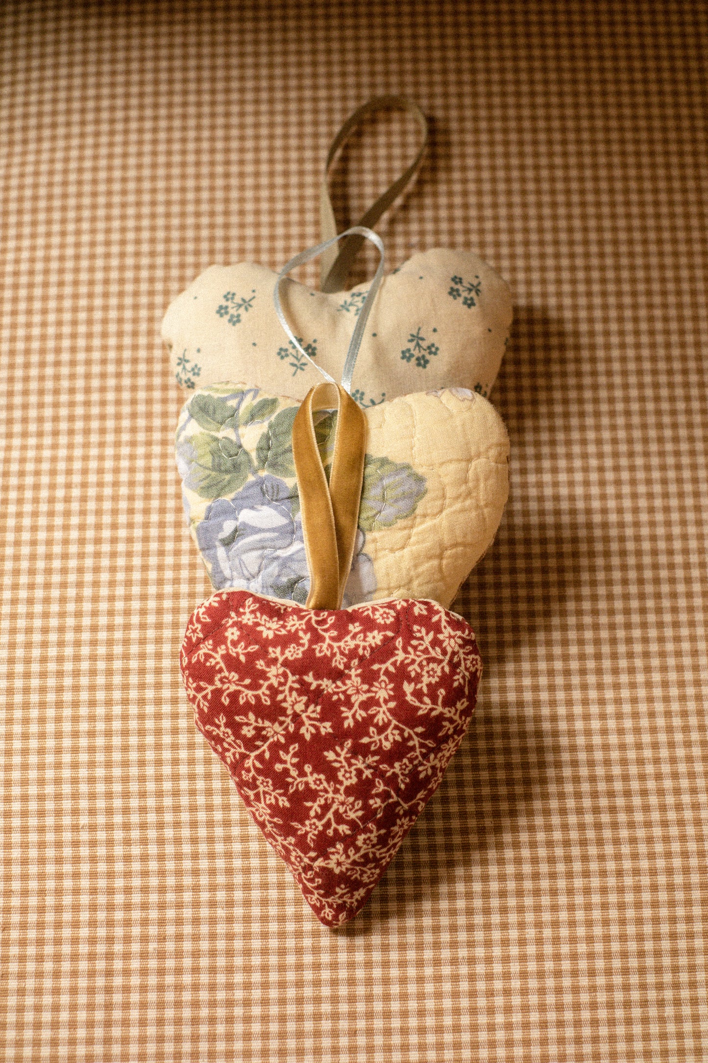 Handmade quilted heart shaped ornaments ♡