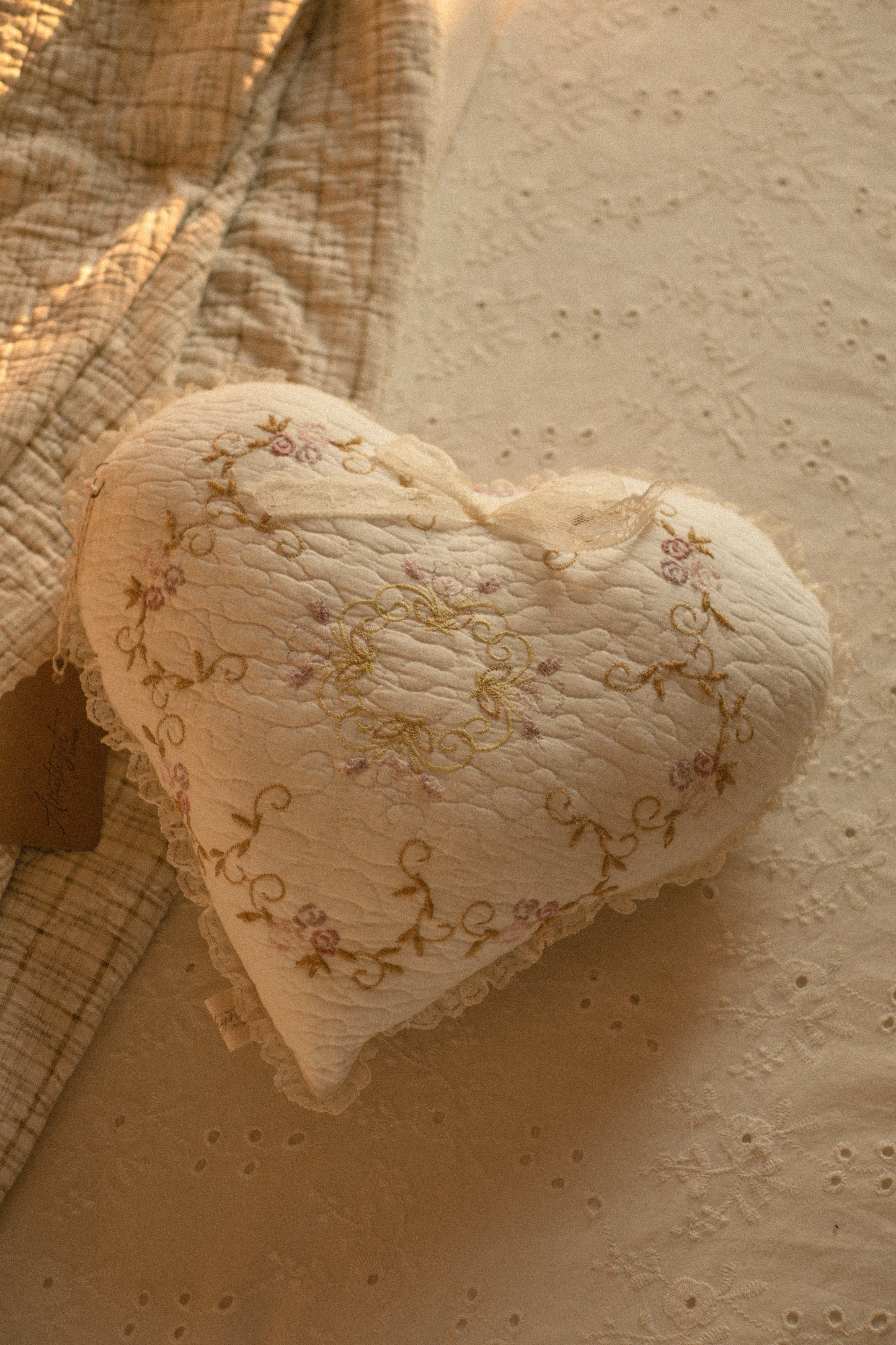 Handmade ruffled heart pillow -adaline