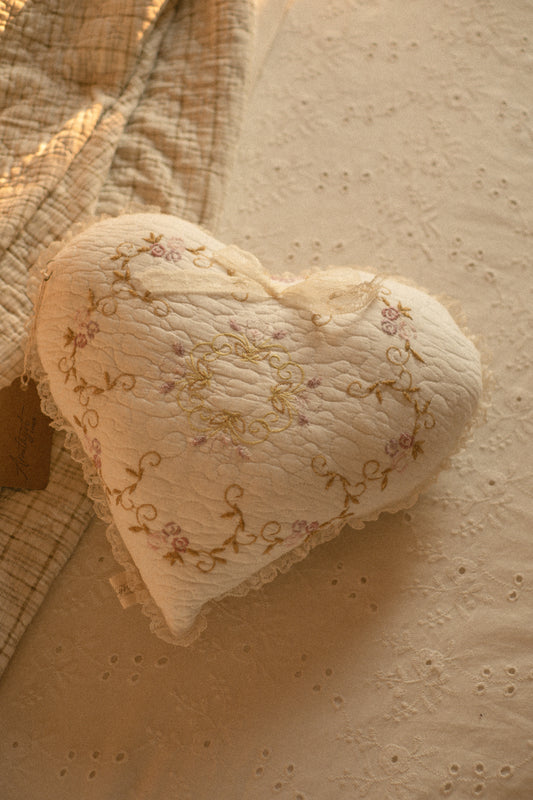 Handmade ruffled heart pillow -adaline