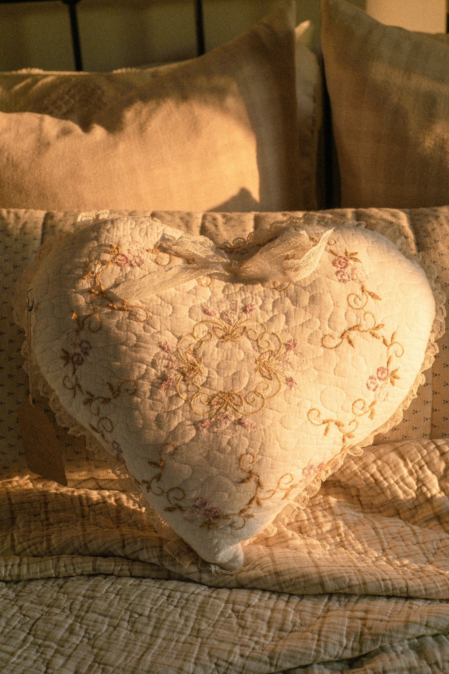 Handmade ruffled heart pillow -adaline