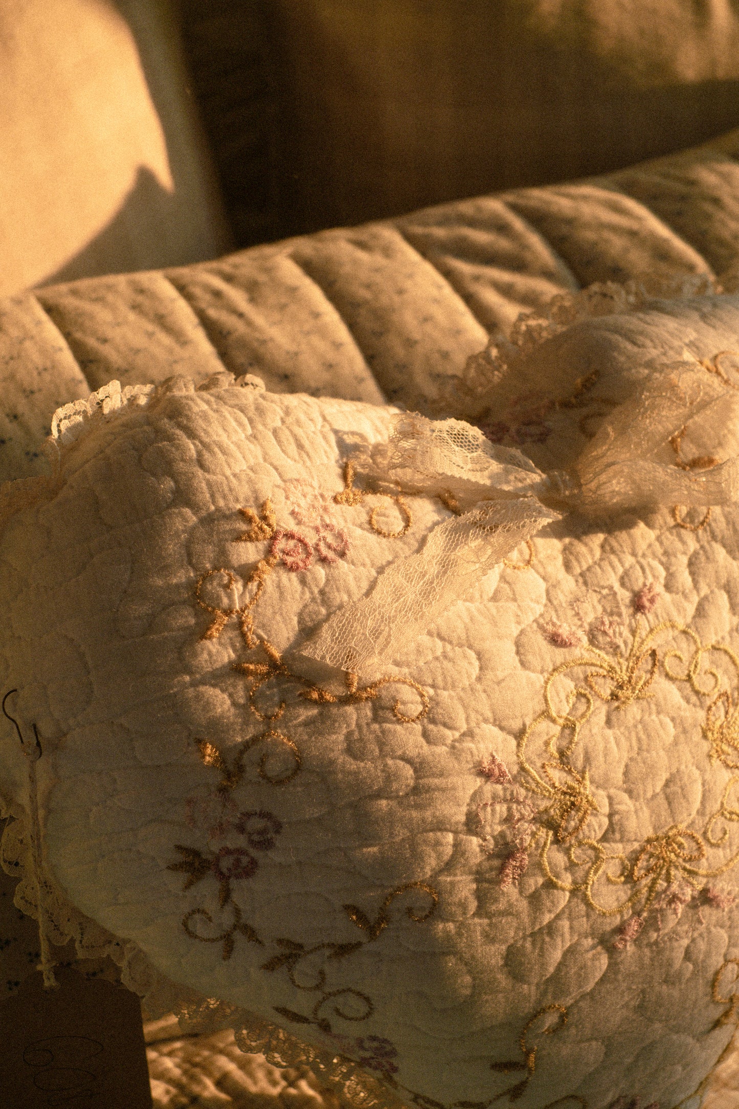 Handmade ruffled heart pillow -adaline