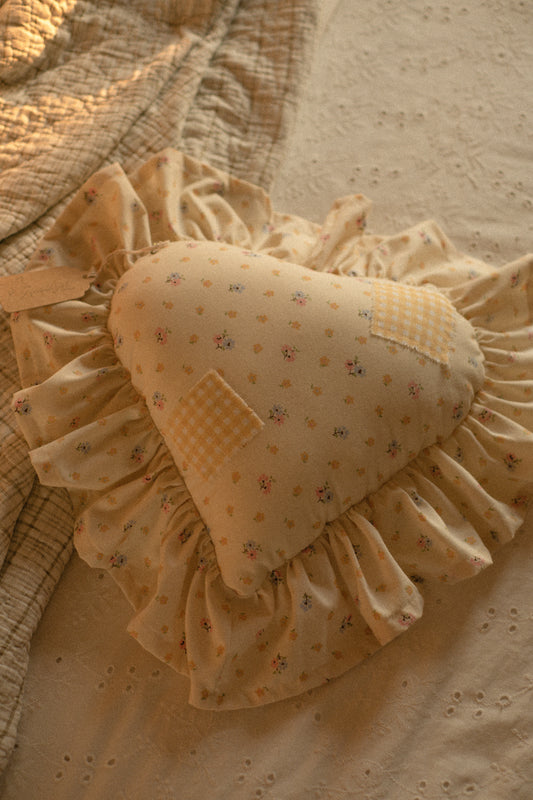 Handmade ruffled heart pillow - petite fleur