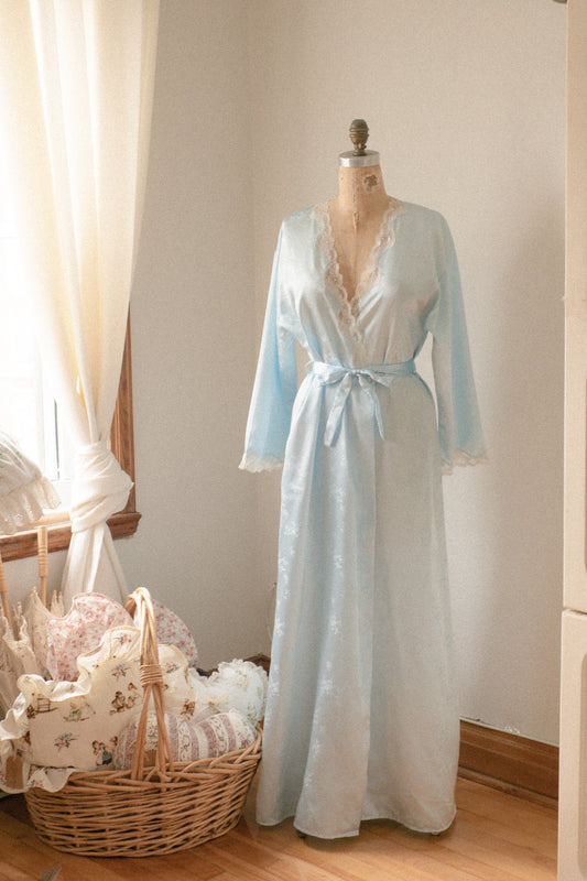 Vintage handmade baby blue satin dressing gown ♡