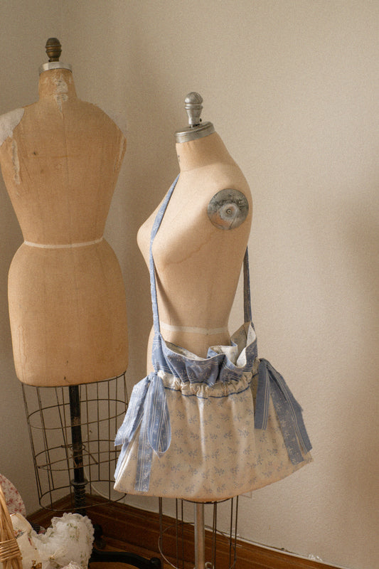 New♡ Cotton ruffled bow slouchy tote bag - Bluebell