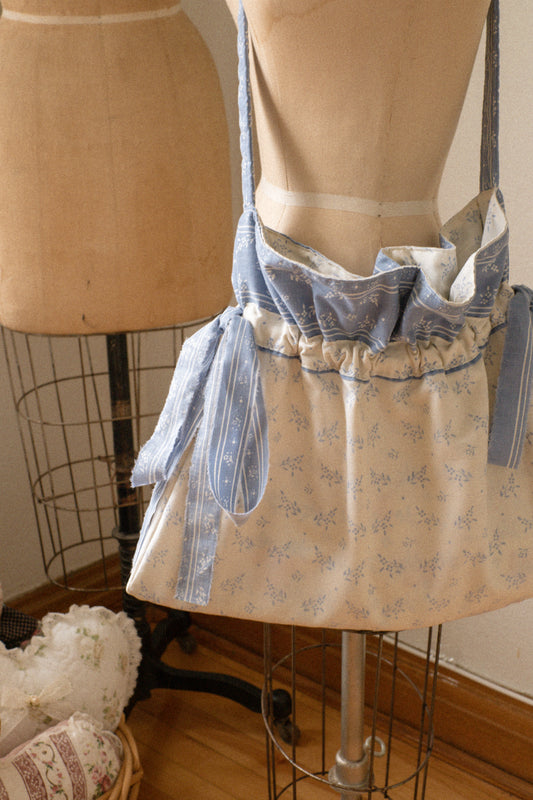 New♡ Cotton ruffled bow slouchy tote bag - Bluebell