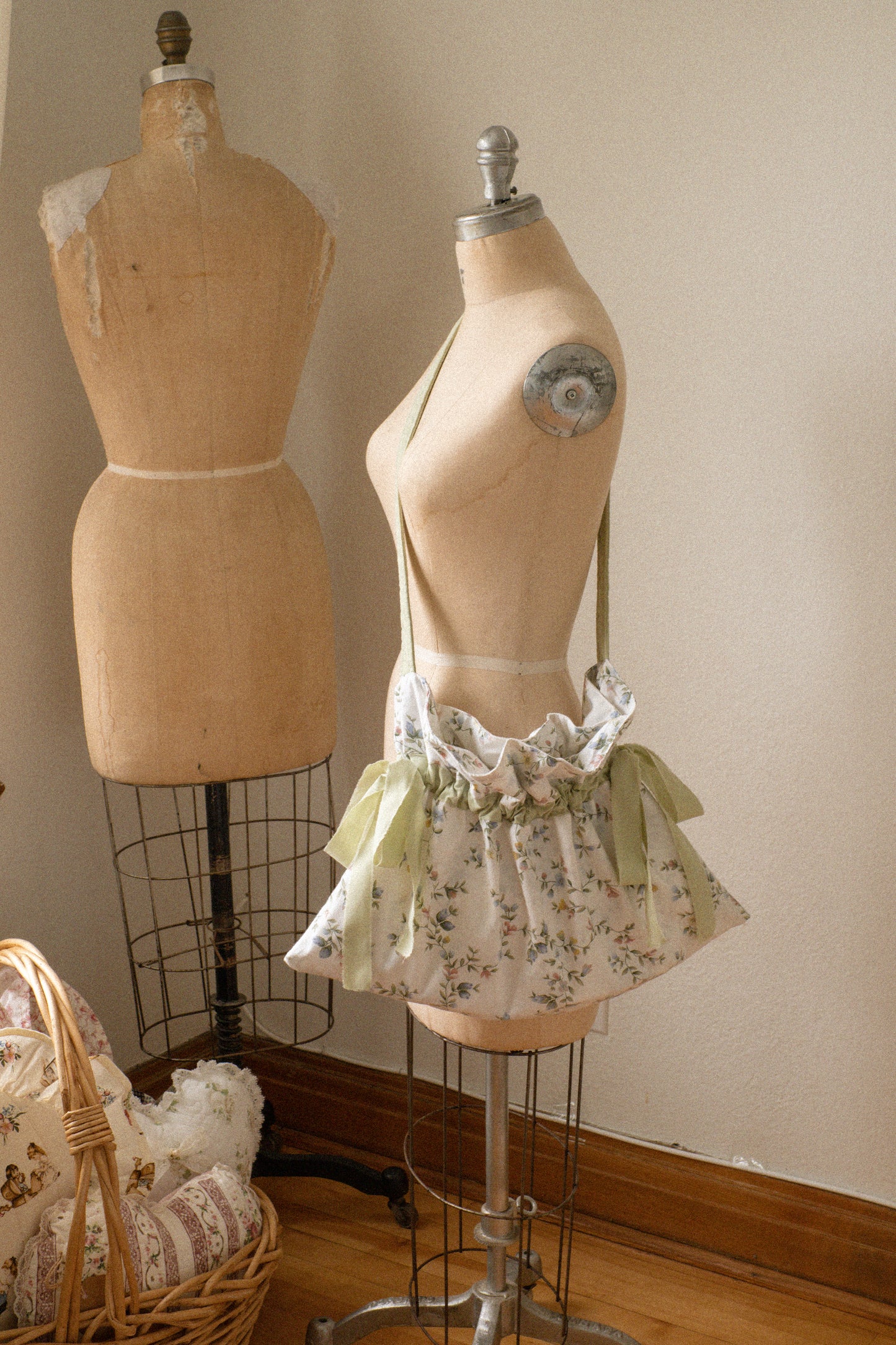 New♡ Cotton ruffled bow slouchy tote bag - Peppermint