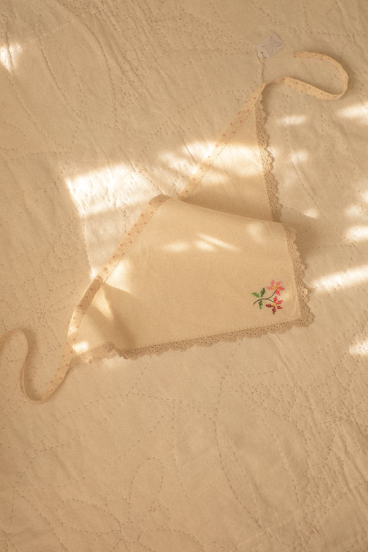 Handmade floral lace trimmed hankerchief bandana