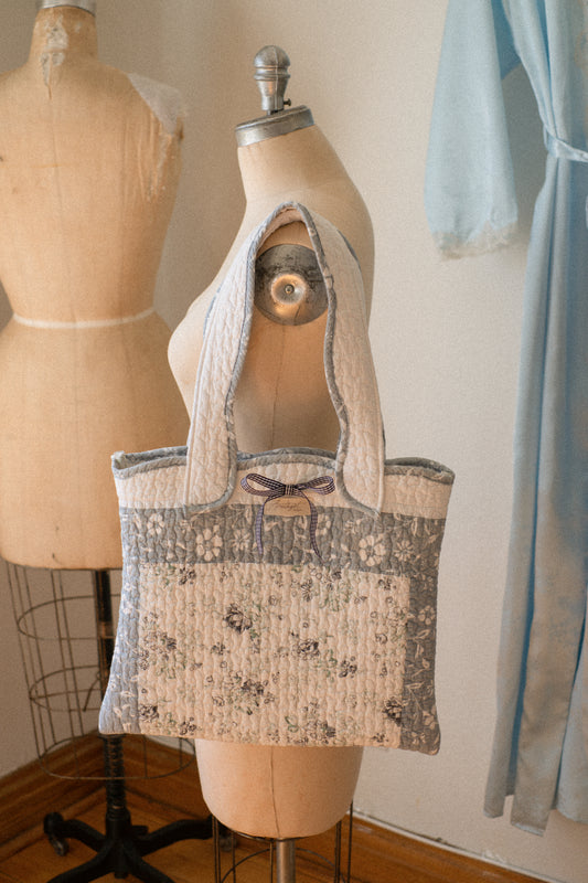 Handmade quilted mini tote bag - Blueberry