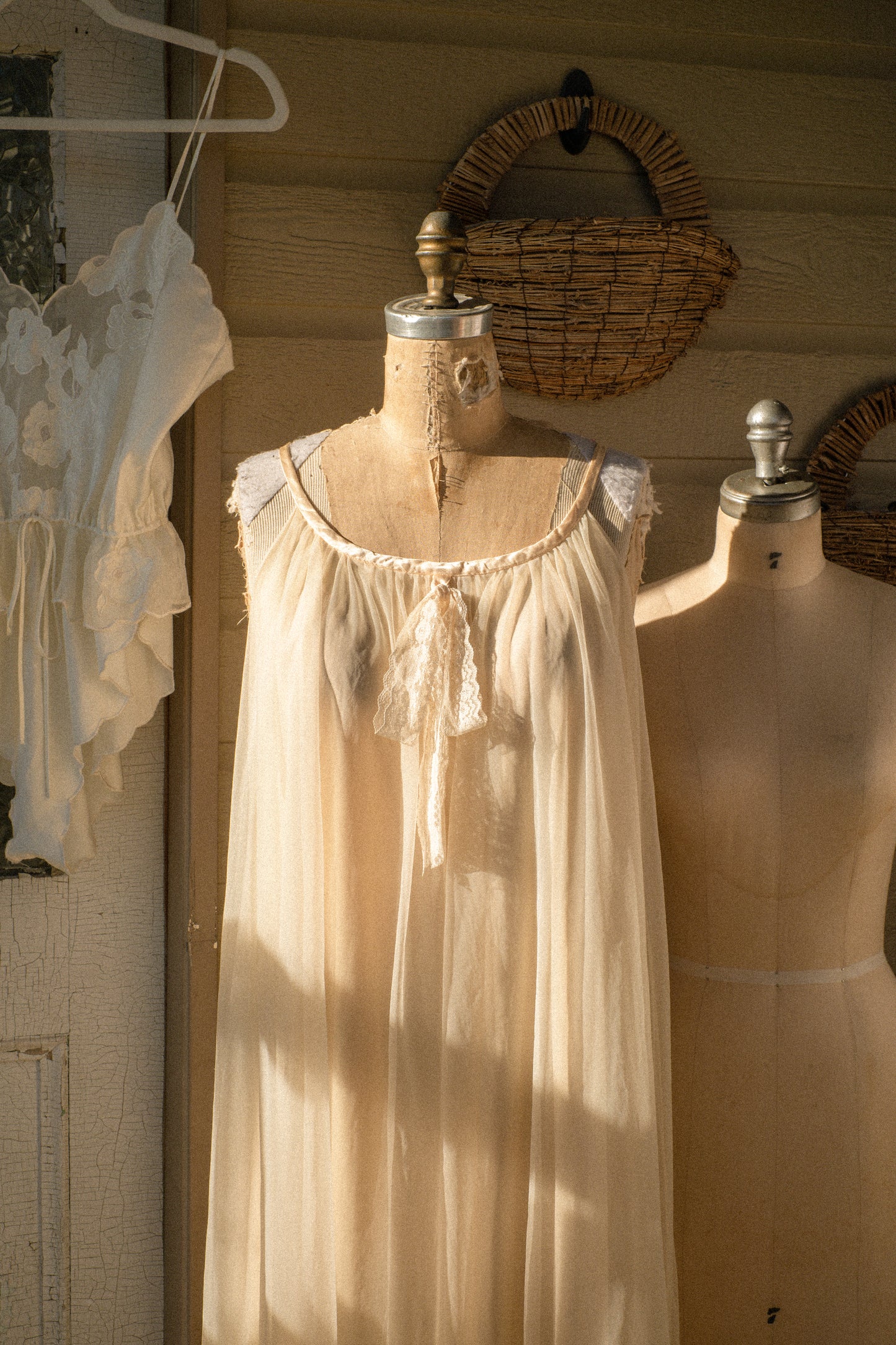 Vintage sheer lined sating trimmed flounce nightie