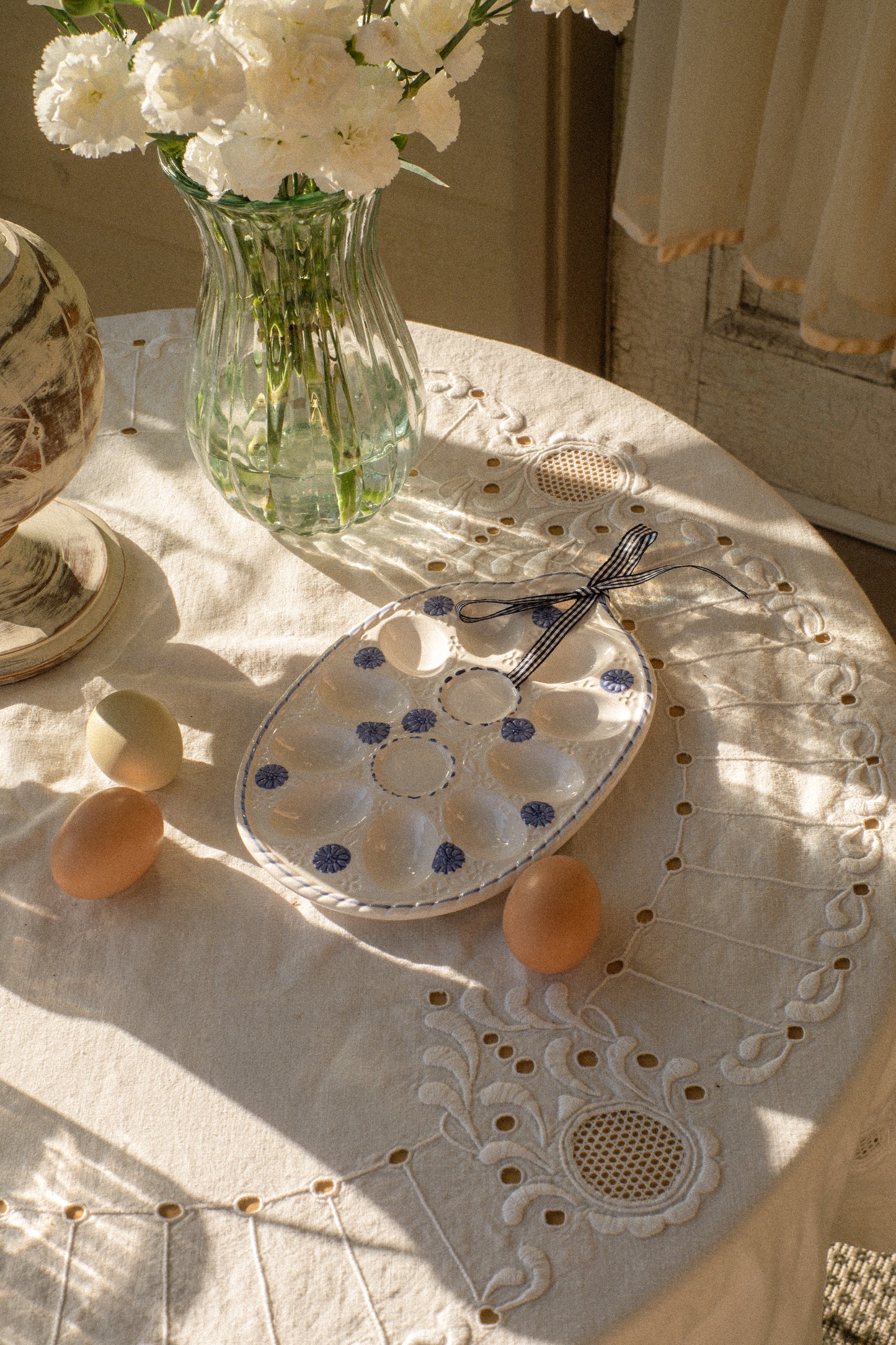 Vintage ceramic hand painted egg platter