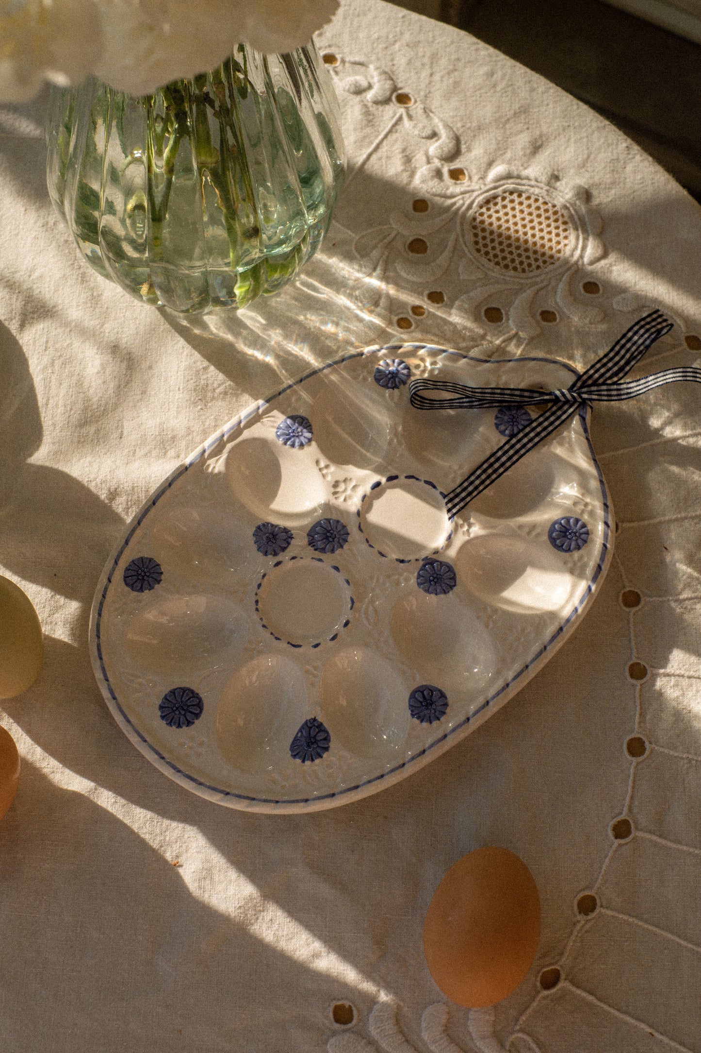 Vintage ceramic hand painted egg platter