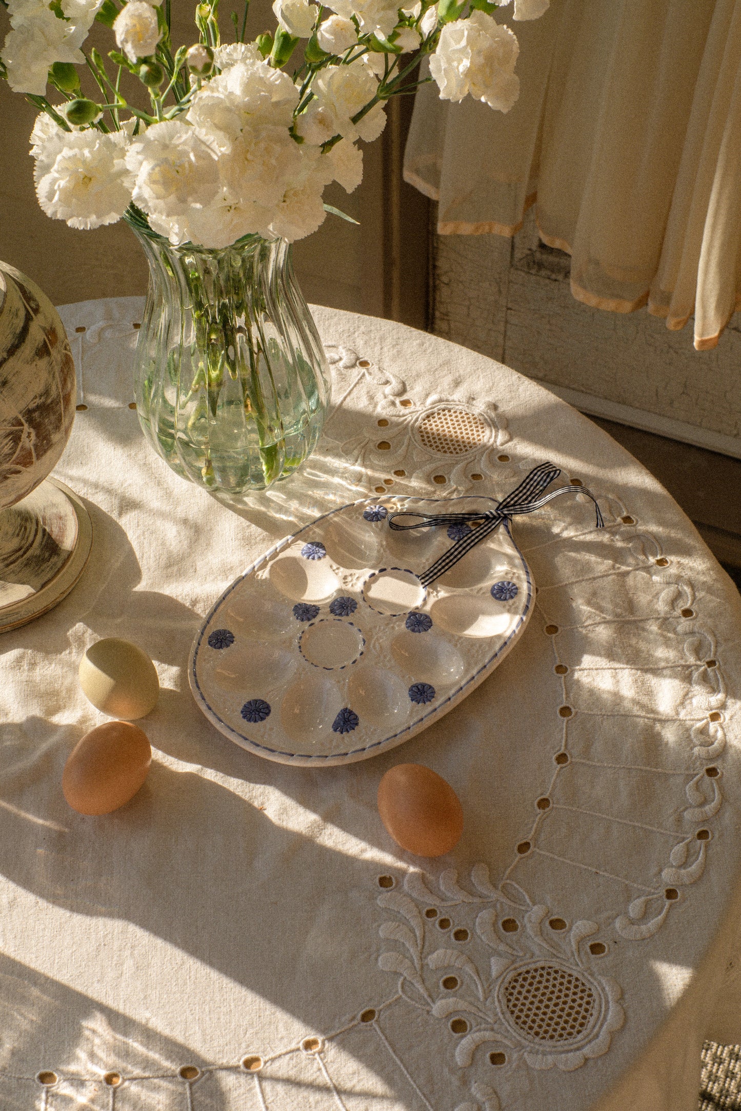 Vintage ceramic hand painted egg platter
