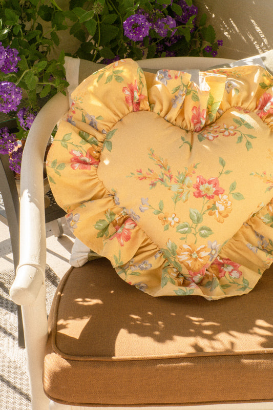 Handmade ruffled heart pillow - Buttercup