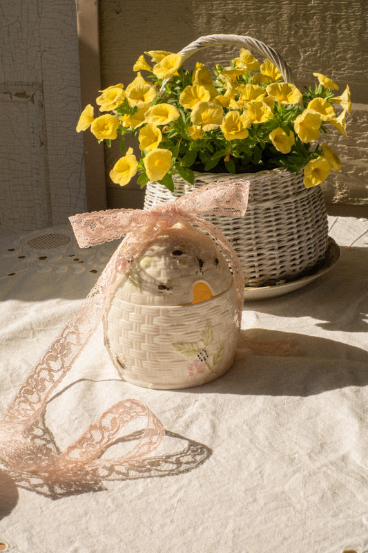 Vintage ceramic hand-painted honey pot