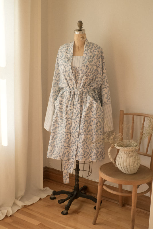 Handmade vintage cotton dressing gown set ♡ porcelain blue