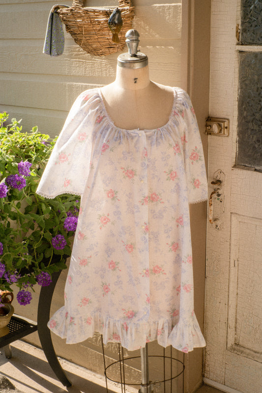 Vintage ruffled floral cotton nighty