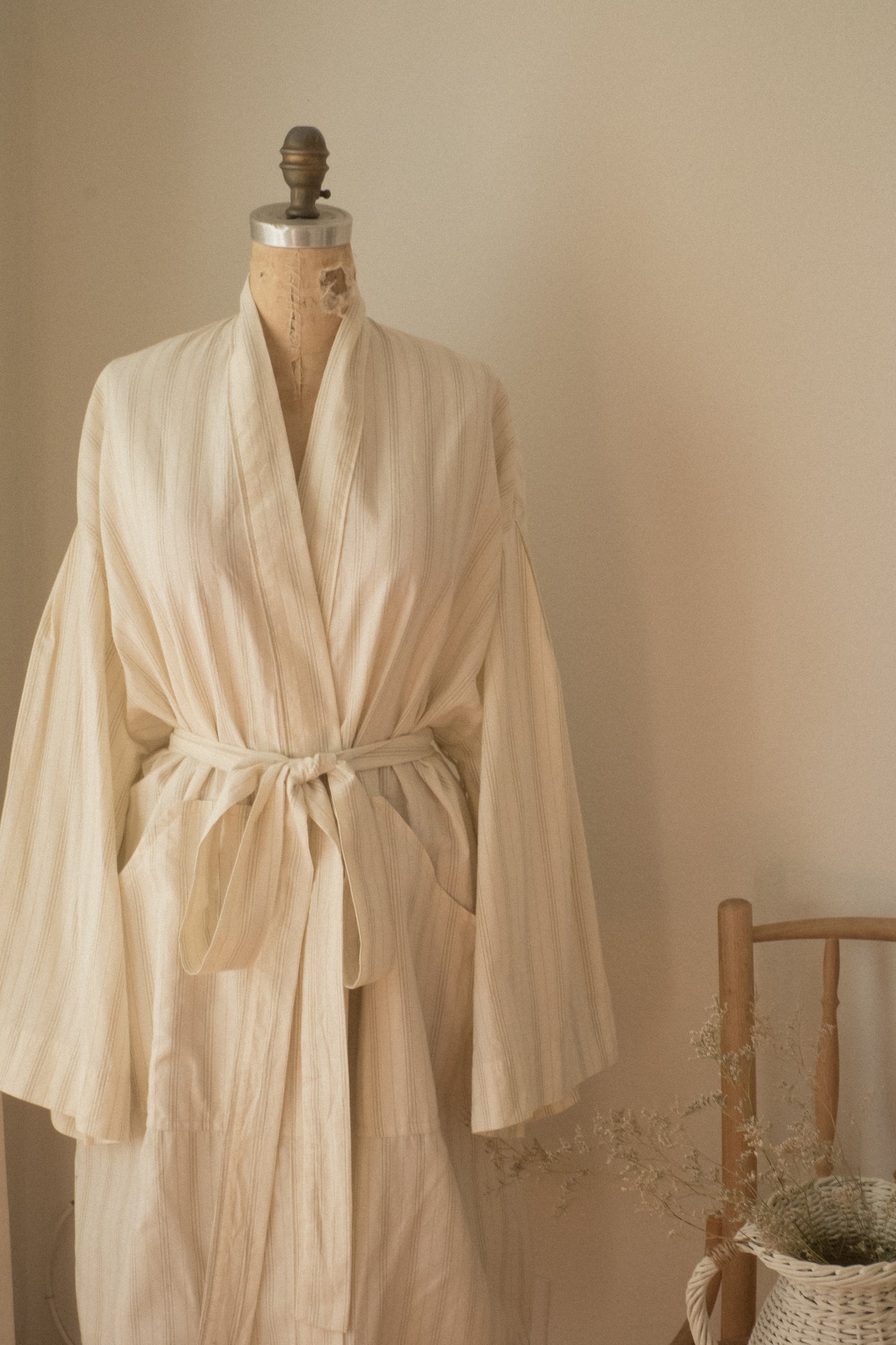 Handmade vintage cotton dressing gown ♡ oatmilk