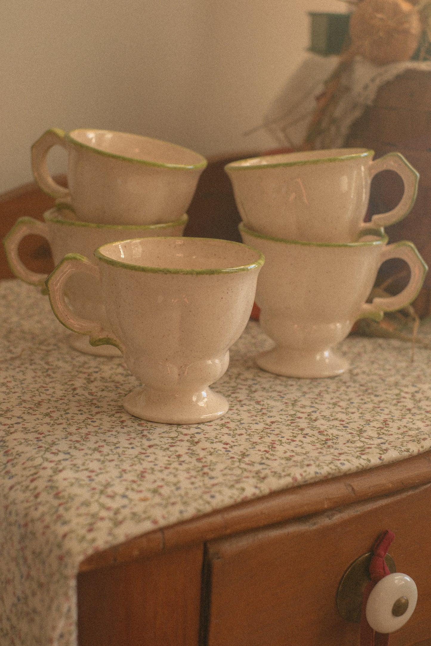 Vintage handmade pottery tea cup set
