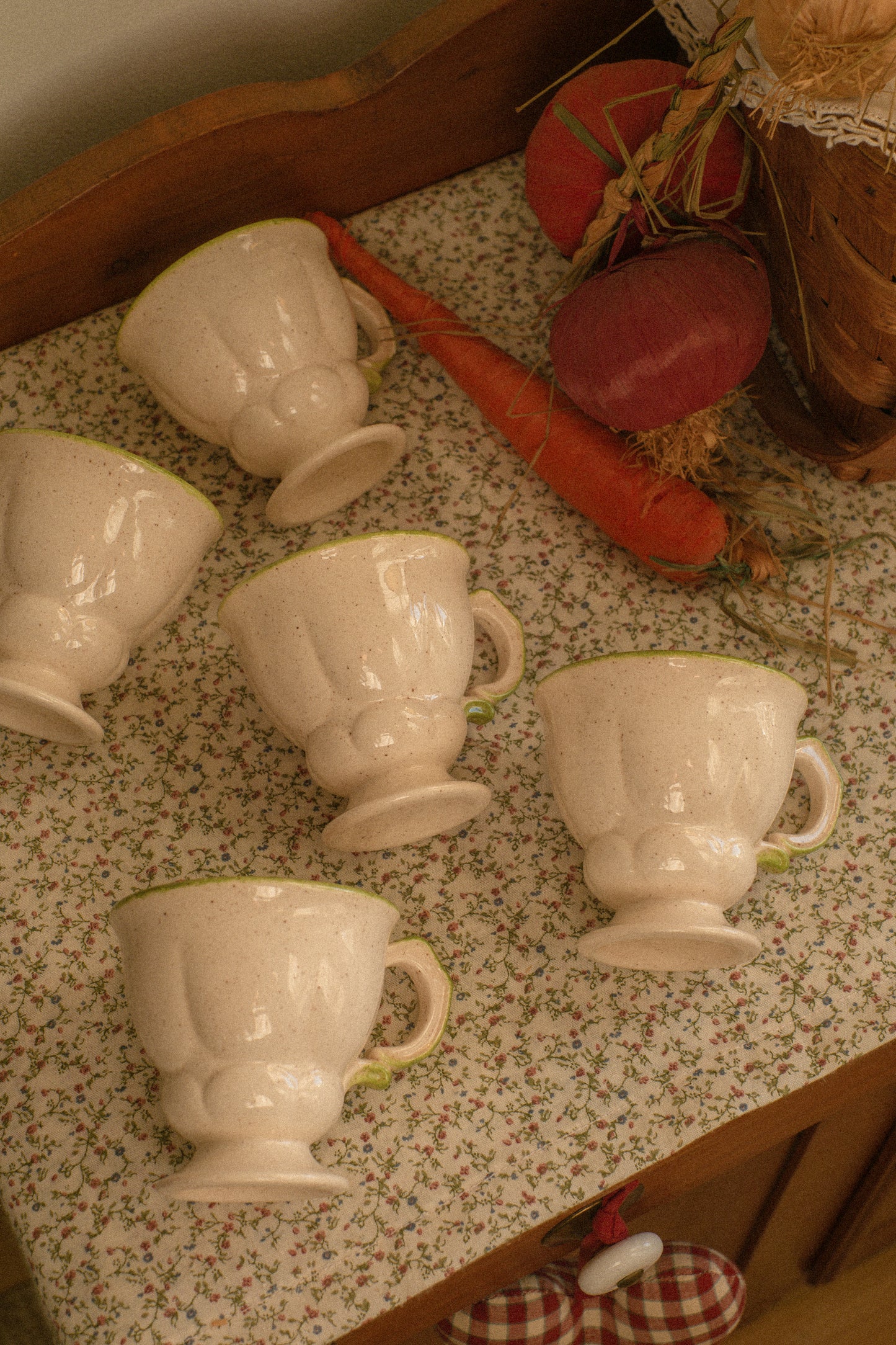 Vintage handmade pottery tea cup set