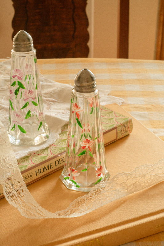 Vintage hand-painted floral glass s&p shakers