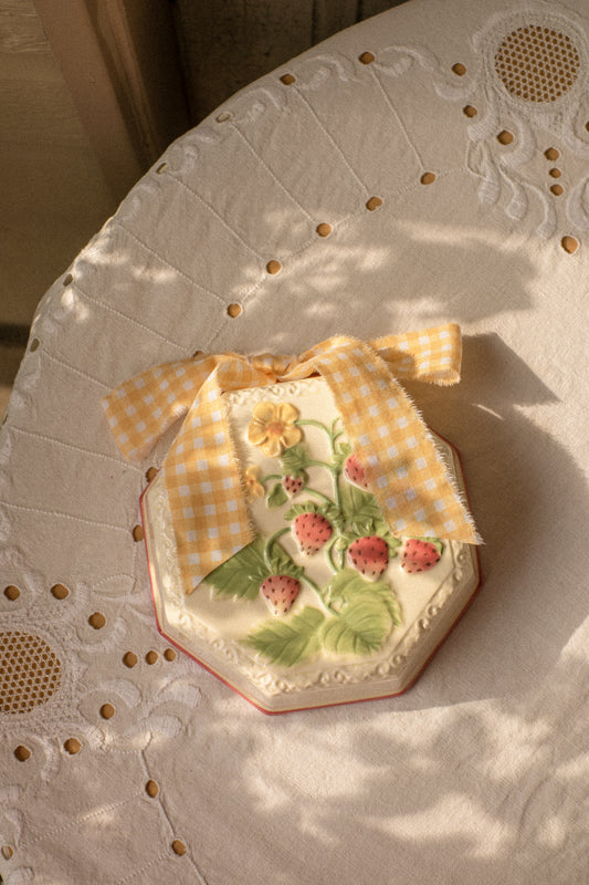 Vintage strawberry ceramic bow wall hanging