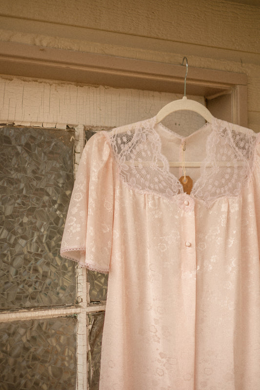 Vintage floral satin Lacey soft pink nighty