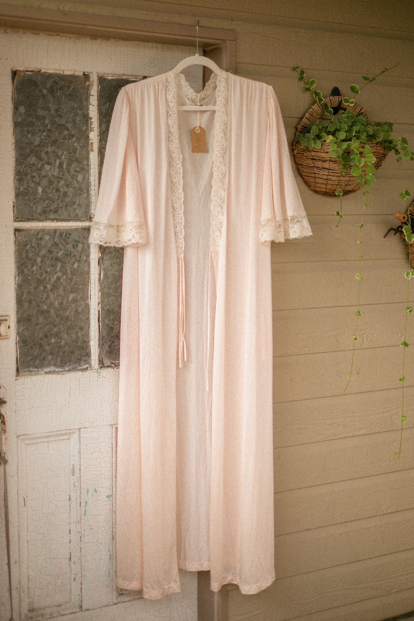 Vintage lace trimmed baby pink robe