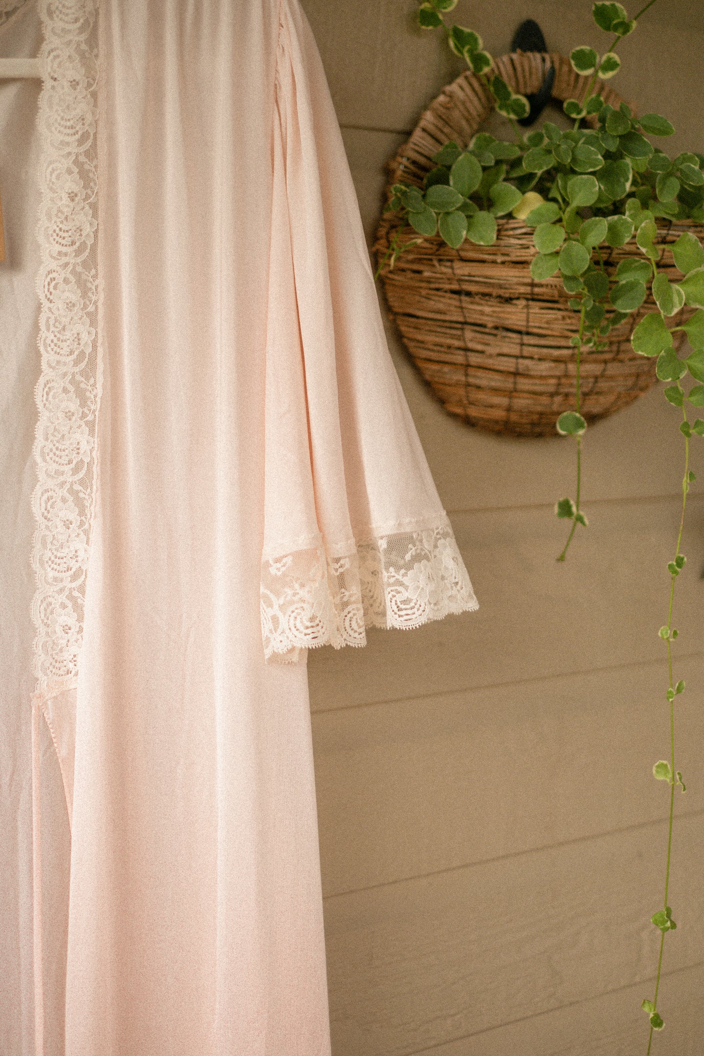 Vintage lace trimmed baby pink robe